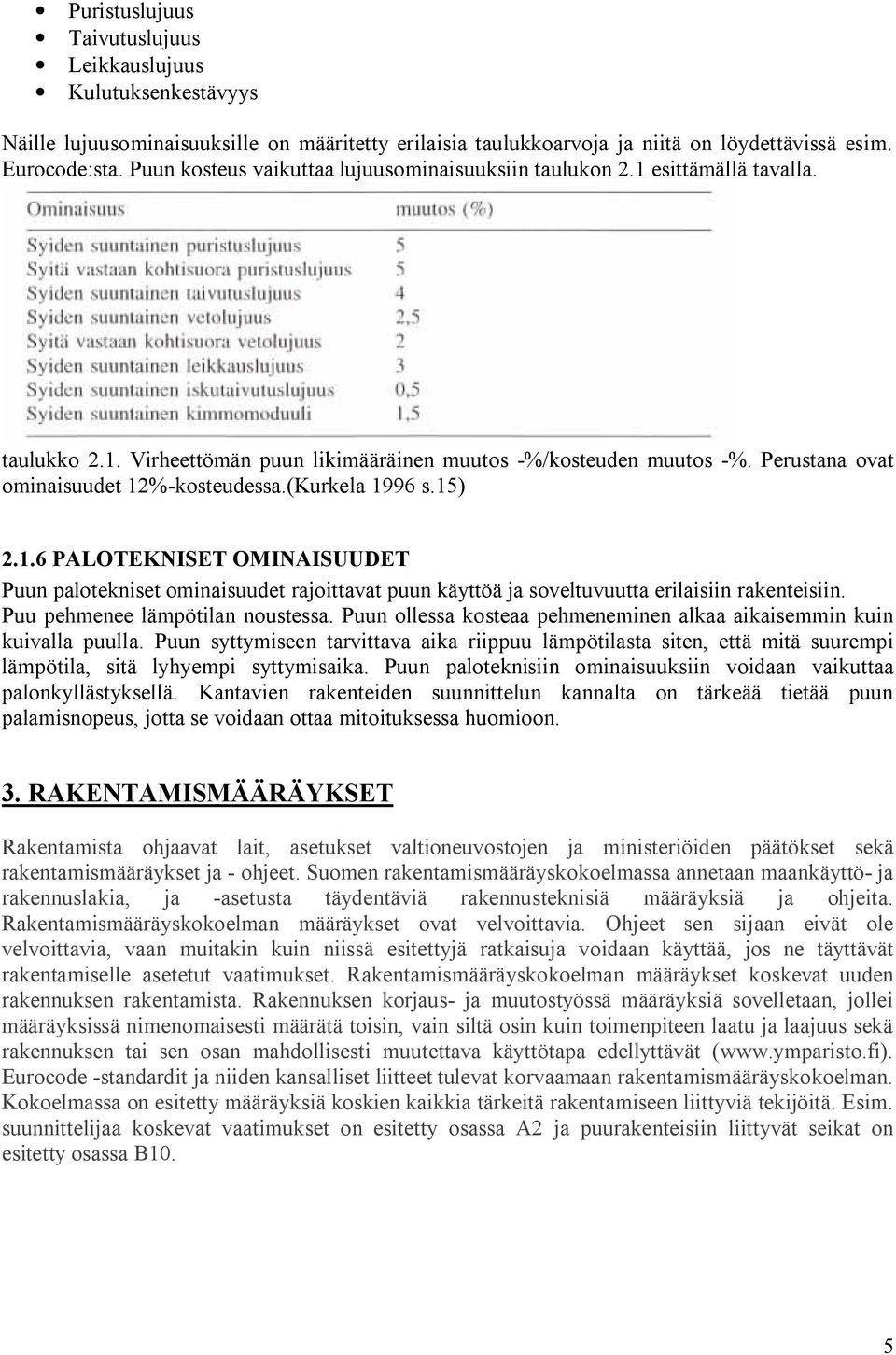 (Kurkela 1996 s.15) 2.1.6 PALOTEKNISET OMINAISUUDET Puun palotekniset ominaisuudet rajoittavat puun käyttöä ja soveltuvuutta erilaisiin rakenteisiin. Puu pehmenee lämpötilan noustessa.