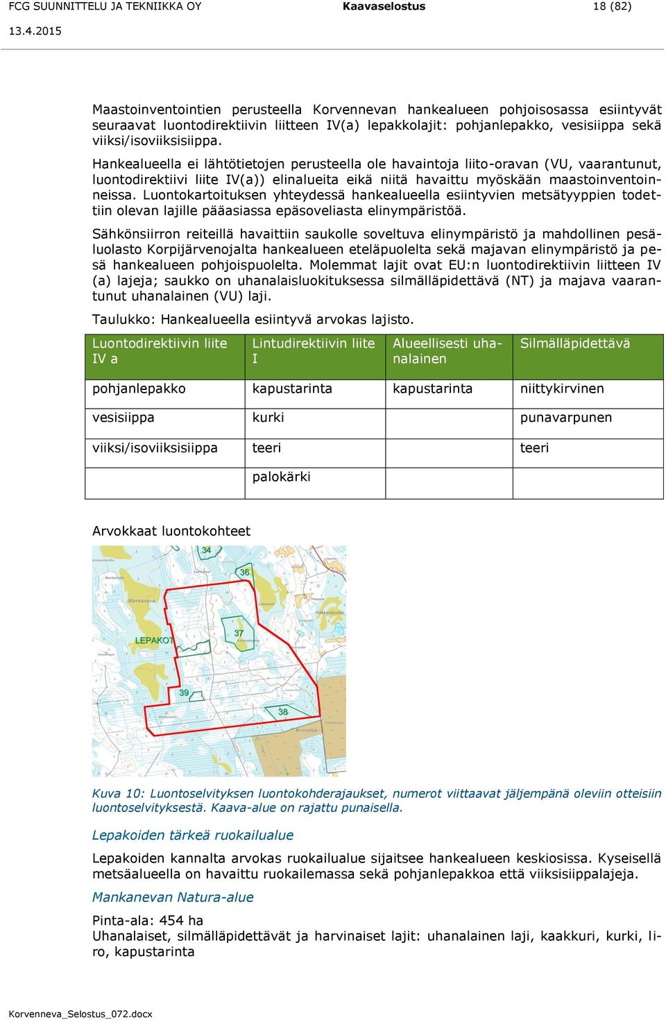 Hankealueella ei lähtötietojen perusteella ole havaintoja liito-oravan (VU, vaarantunut, luontodirektiivi liite IV(a)) elinalueita eikä niitä havaittu myöskään maastoinventoinneissa.