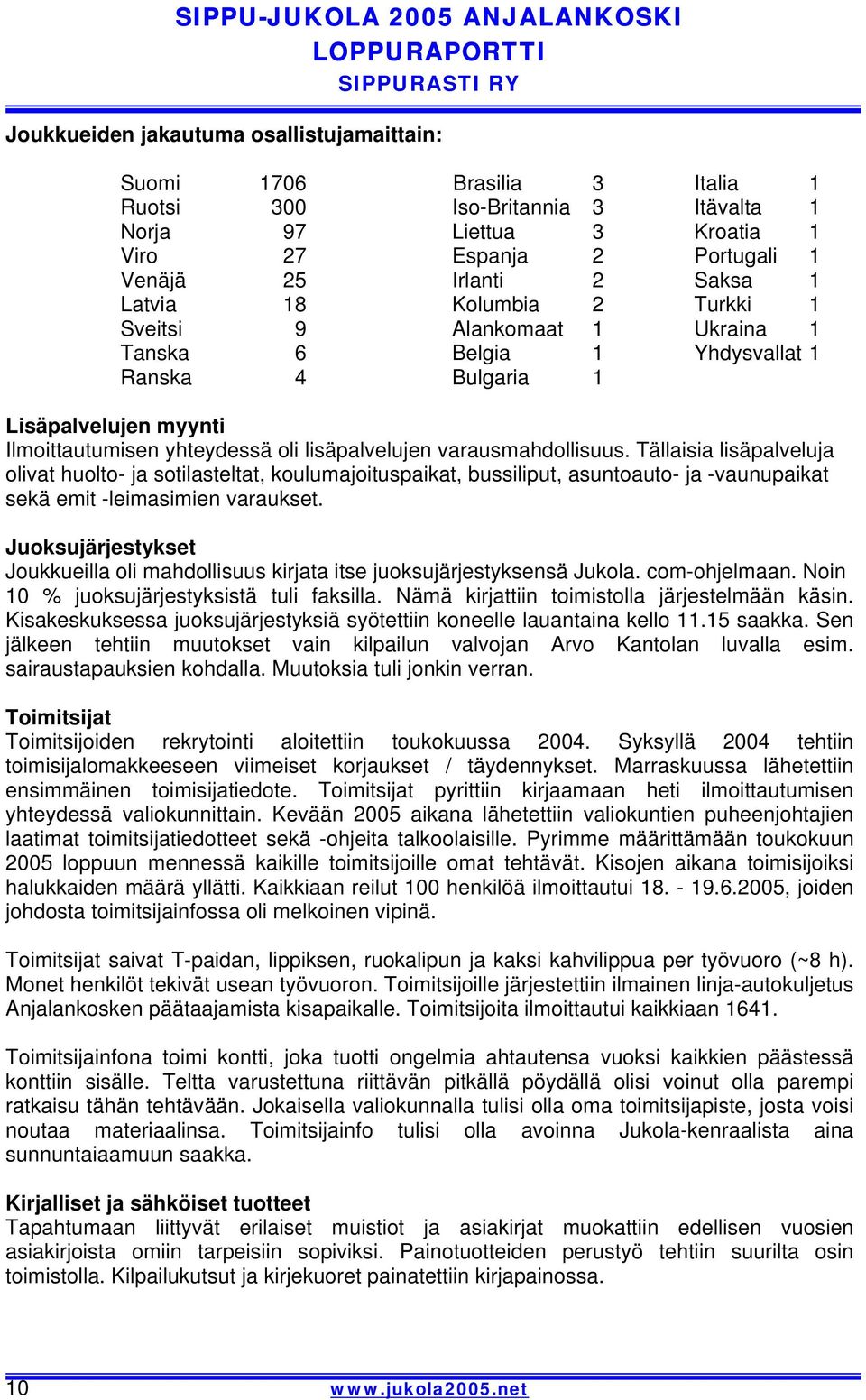 varausmahdollisuus. Tällaisia lisäpalveluja olivat huolto- ja sotilasteltat, koulumajoituspaikat, bussiliput, asuntoauto- ja -vaunupaikat sekä emit -leimasimien varaukset.