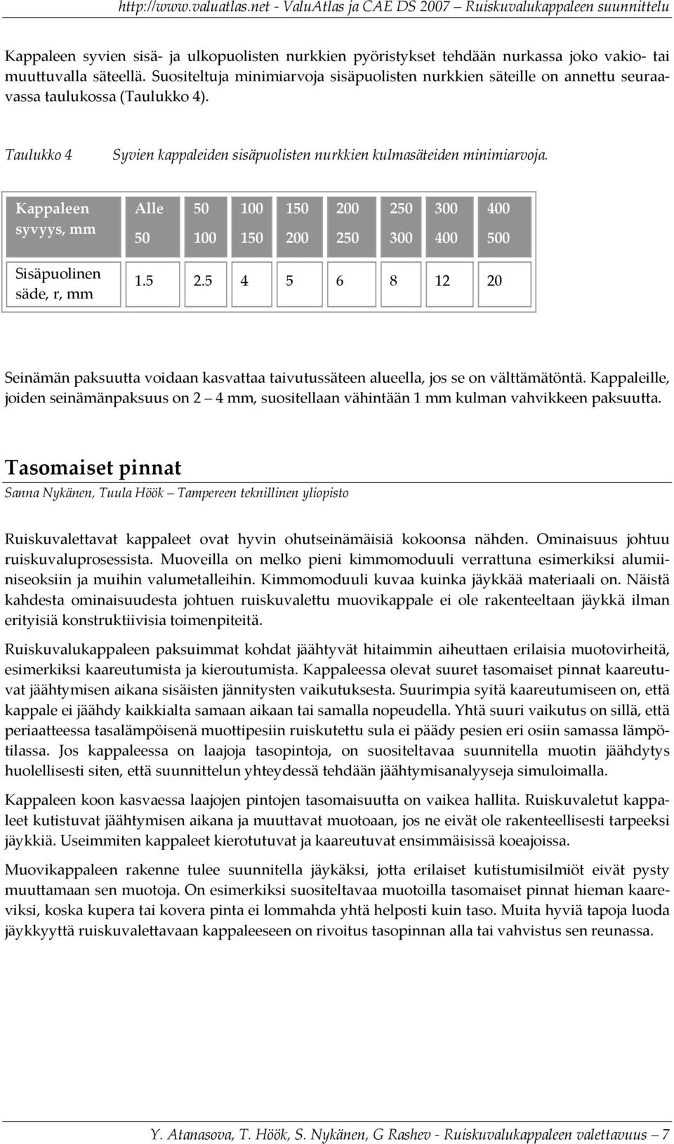 5 4 5 6 8 12 20 Seinämän pksuutt voidn ksvtt tivutussäteen lueell, jos se on välttämätöntä. Kppleille, joiden seinämänpksuus on 2 4 mm, suositelln vähintään 1 mm kulmn vhvikkeen pksuutt.