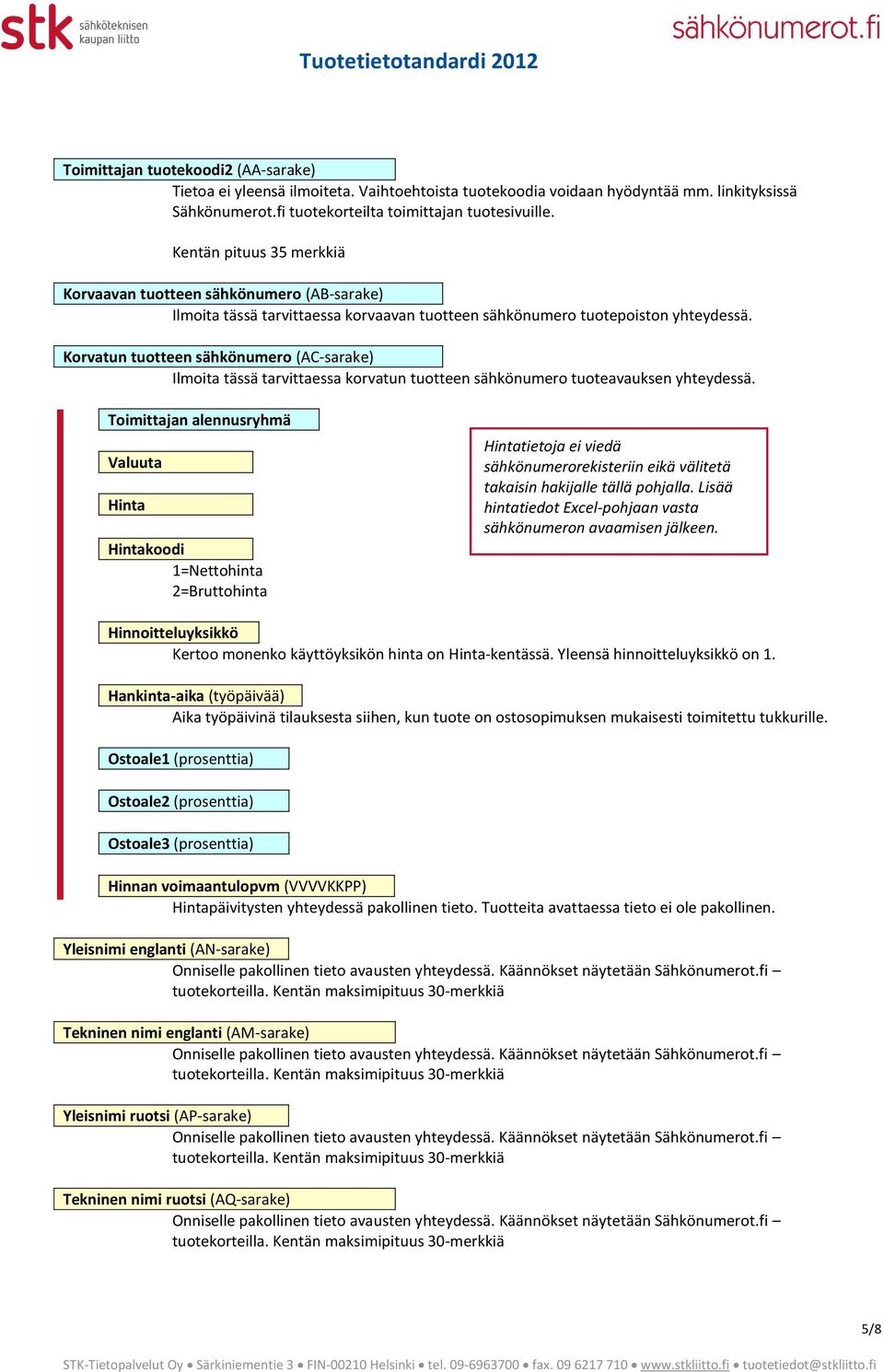 Korvatun tuotteen sähkönumero (AC-sarake) Ilmoita tässä tarvittaessa korvatun tuotteen sähkönumero tuoteavauksen yhteydessä.