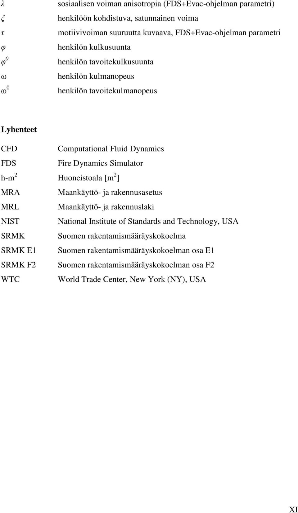 Simulator h-m 2 Huoneistoala [m 2 ] MRA Maankäyttö- ja rakennusasetus MRL Maankäyttö- ja rakennuslaki NIST National Institute of Standards and Technology, USA SRMK