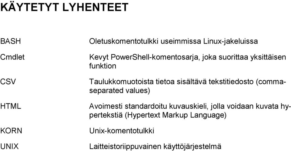 sisältävä tekstitiedosto (commaseparated values) Avoimesti standardoitu kuvauskieli, jolla voidaan