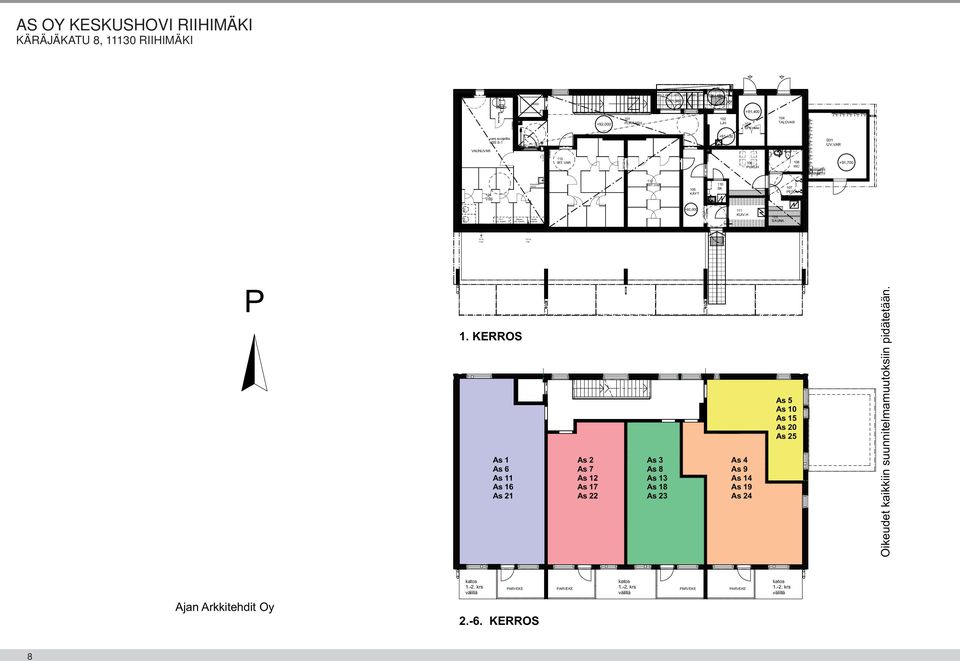 sijainti) Jäteast. (ohj. sijainti) Keittiö (sijainti) +92,000 aukko h=2100 111 KUIV.H 109 AUNA I-1s 1 kpl YV-1s 1 kpl P 1.