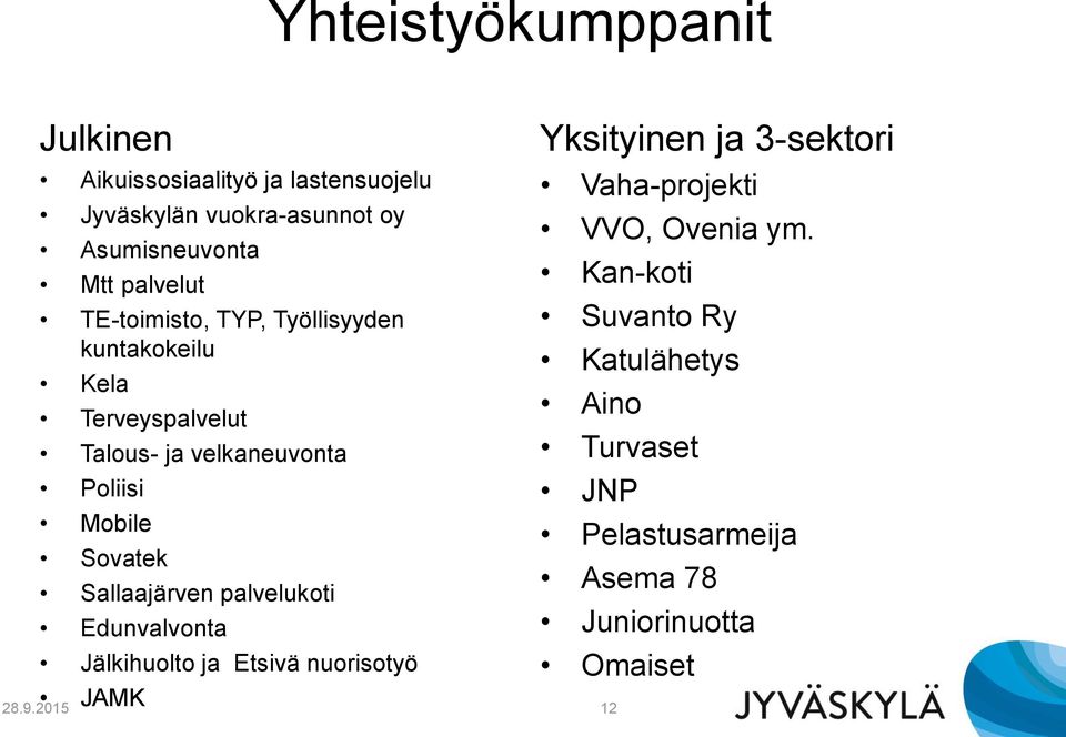 Sovatek Sallaajärven palvelukoti Edunvalvonta Jälkihuolto ja Etsivä nuorisotyö JAMK Yksityinen ja 3-sektori