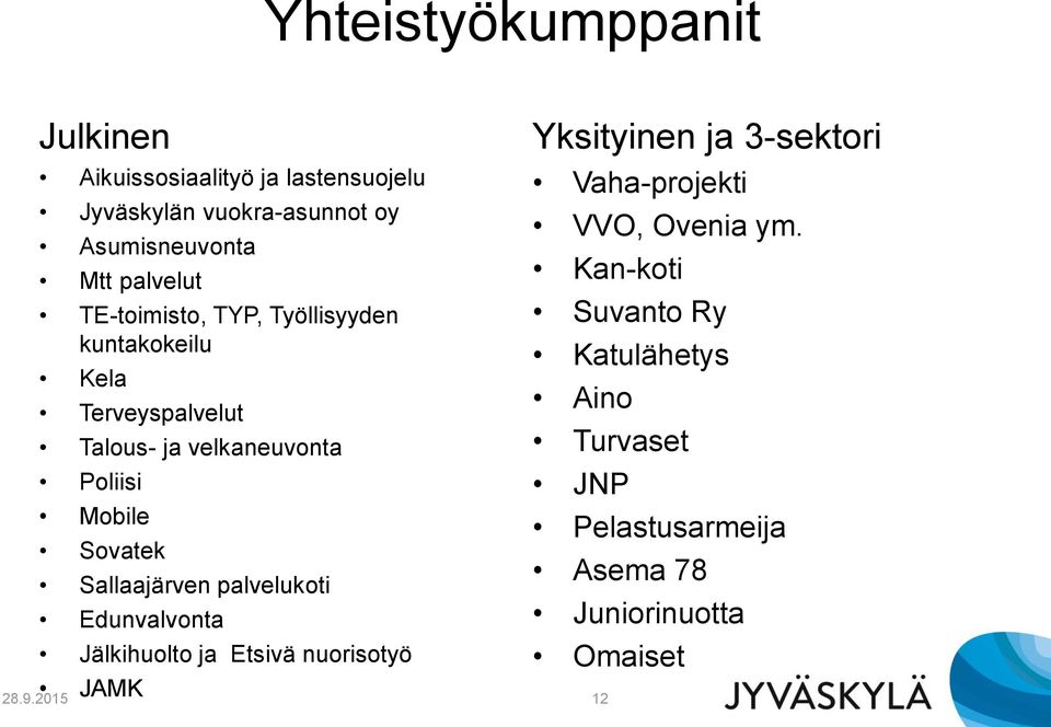 Sovatek Sallaajärven palvelukoti Edunvalvonta Jälkihuolto ja Etsivä nuorisotyö JAMK Yksityinen ja 3-sektori