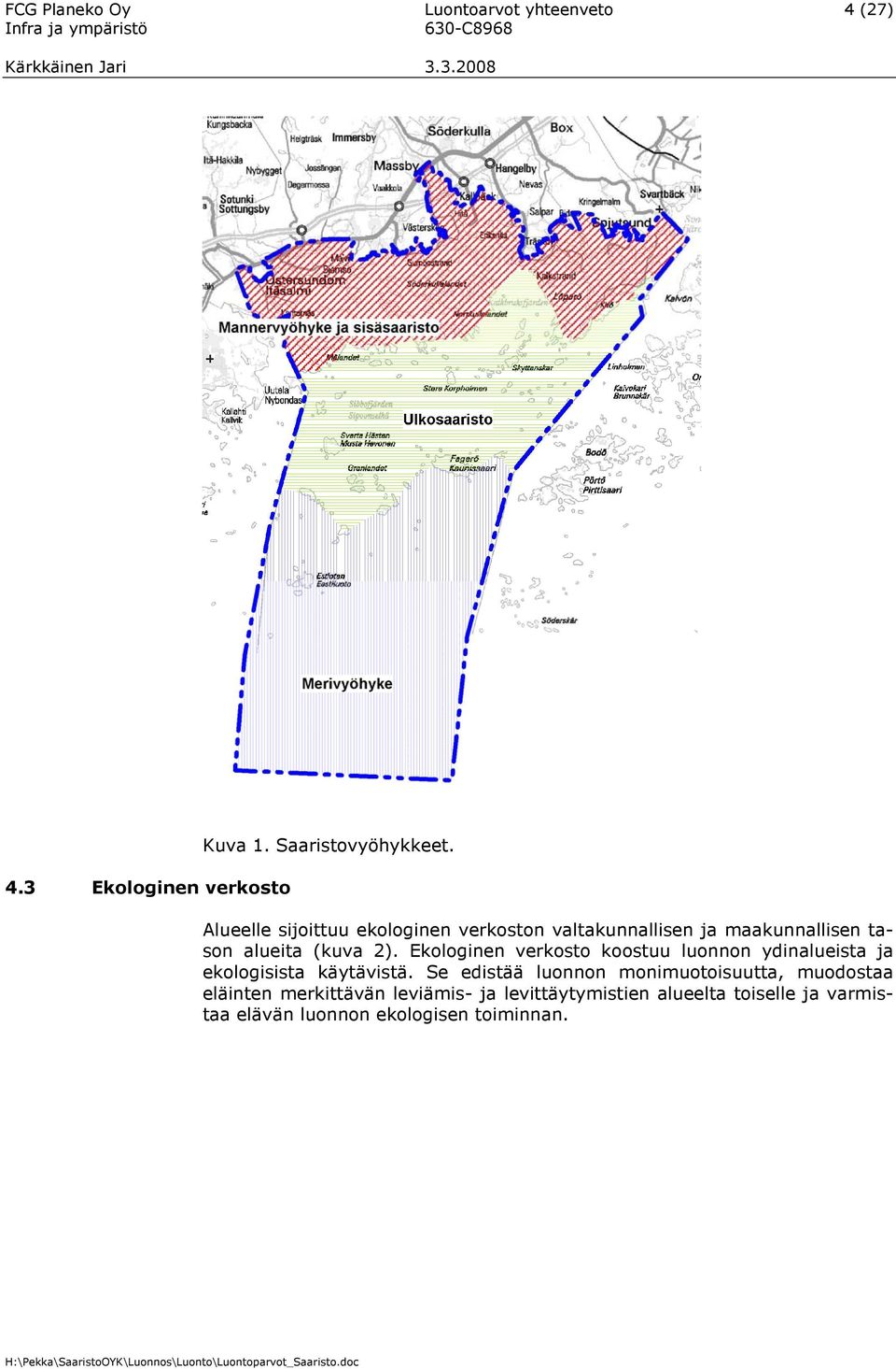 Ekologinen verkosto koostuu luonnon ydinalueista ja ekologisista käytävistä.