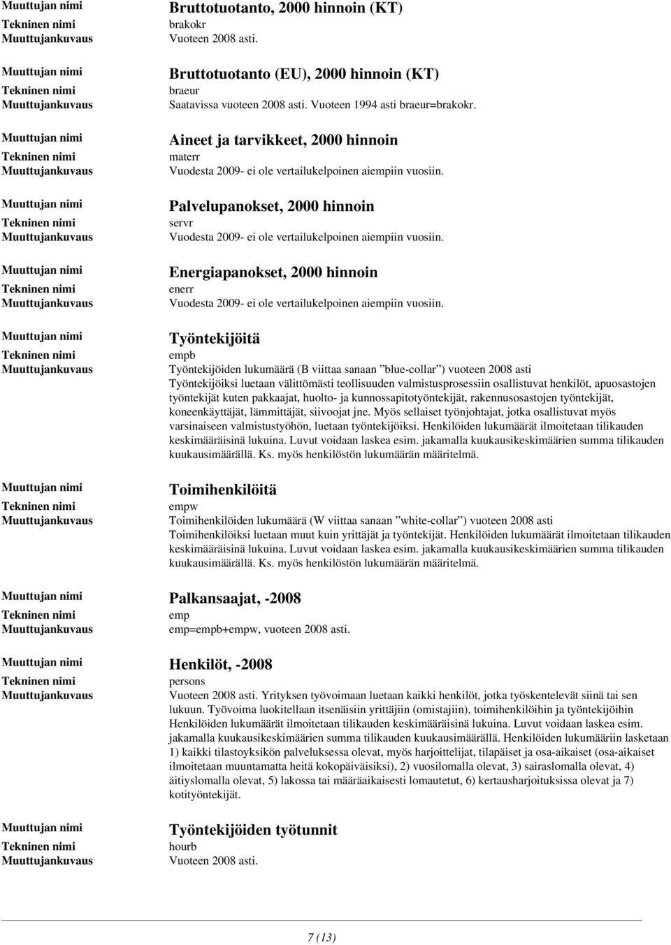 2008 asti Työntekijöiksi luetaan välittömästi teollisuuden valmistusprosessiin osallistuvat henkilöt, apuosastojen työntekijät kuten pakkaajat, huolto- ja kunnossapitotyöntekijät, rakennusosastojen