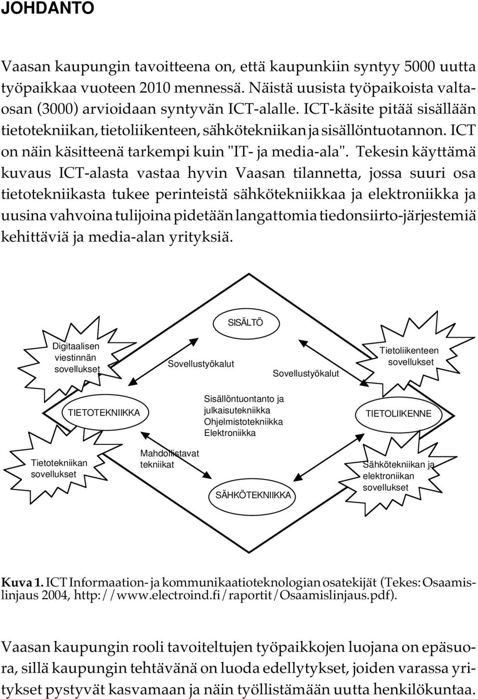 Tekesin käyttämä kuvaus ICT-alasta vastaa hyvin Vaasan tilannetta, jossa suuri osa tietotekniikasta tukee perinteistä sähkötekniikkaa ja elektroniikka ja uusina vahvoina tulijoina pidetään