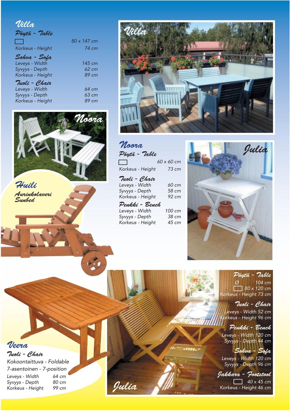 Veera Kokoontaittuva - Foldable 7-asentoinen - 7-position 64 cm 80 cm 99 cm Julia Ø 104 cm 80 x 120