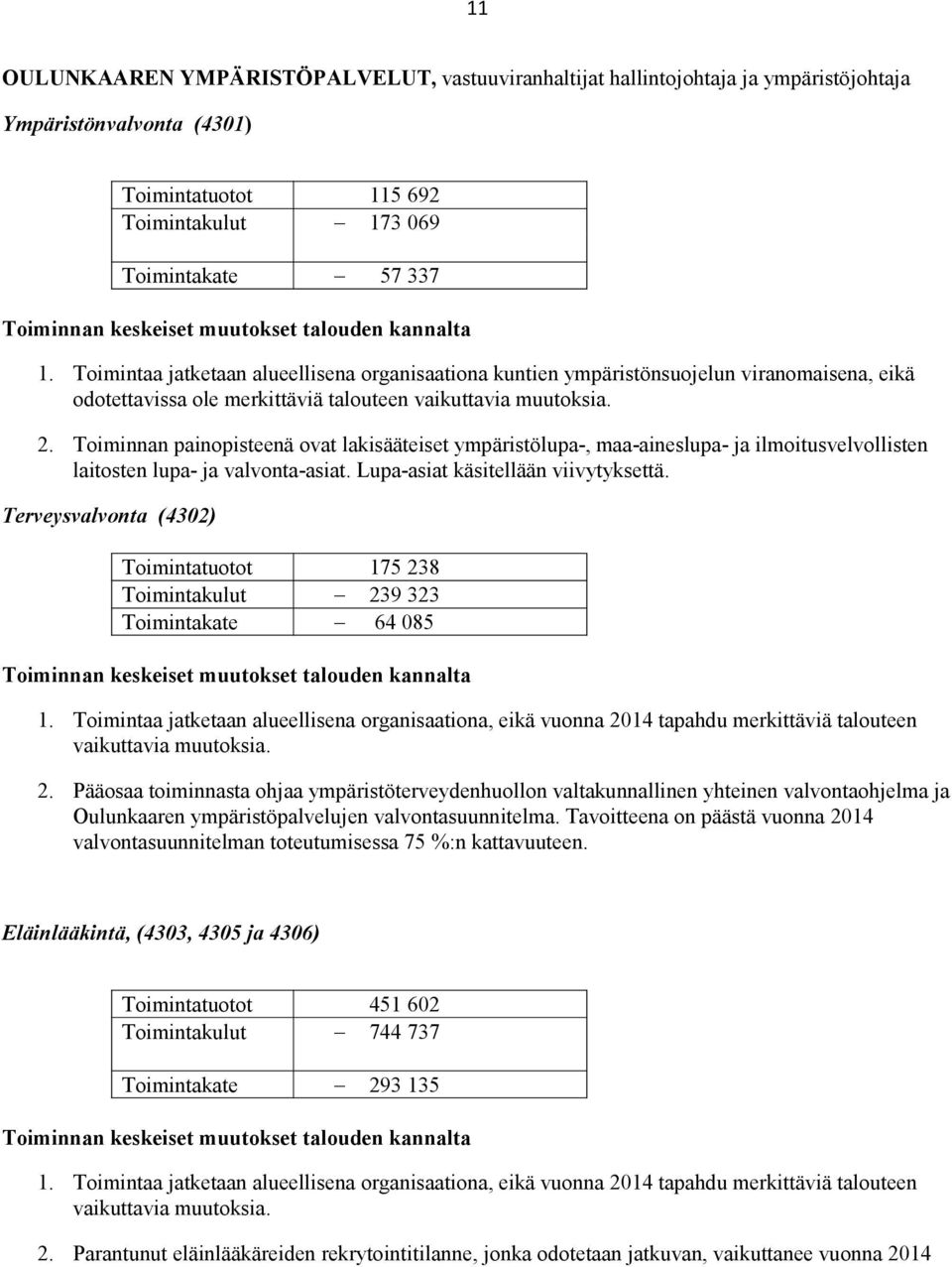 Toiminnan painopisteenä ovat lakisääteiset ympäristölupa-, maa-aineslupa- ja ilmoitusvelvollisten laitosten lupa- ja valvonta-asiat. Lupa-asiat käsitellään viivytyksettä.