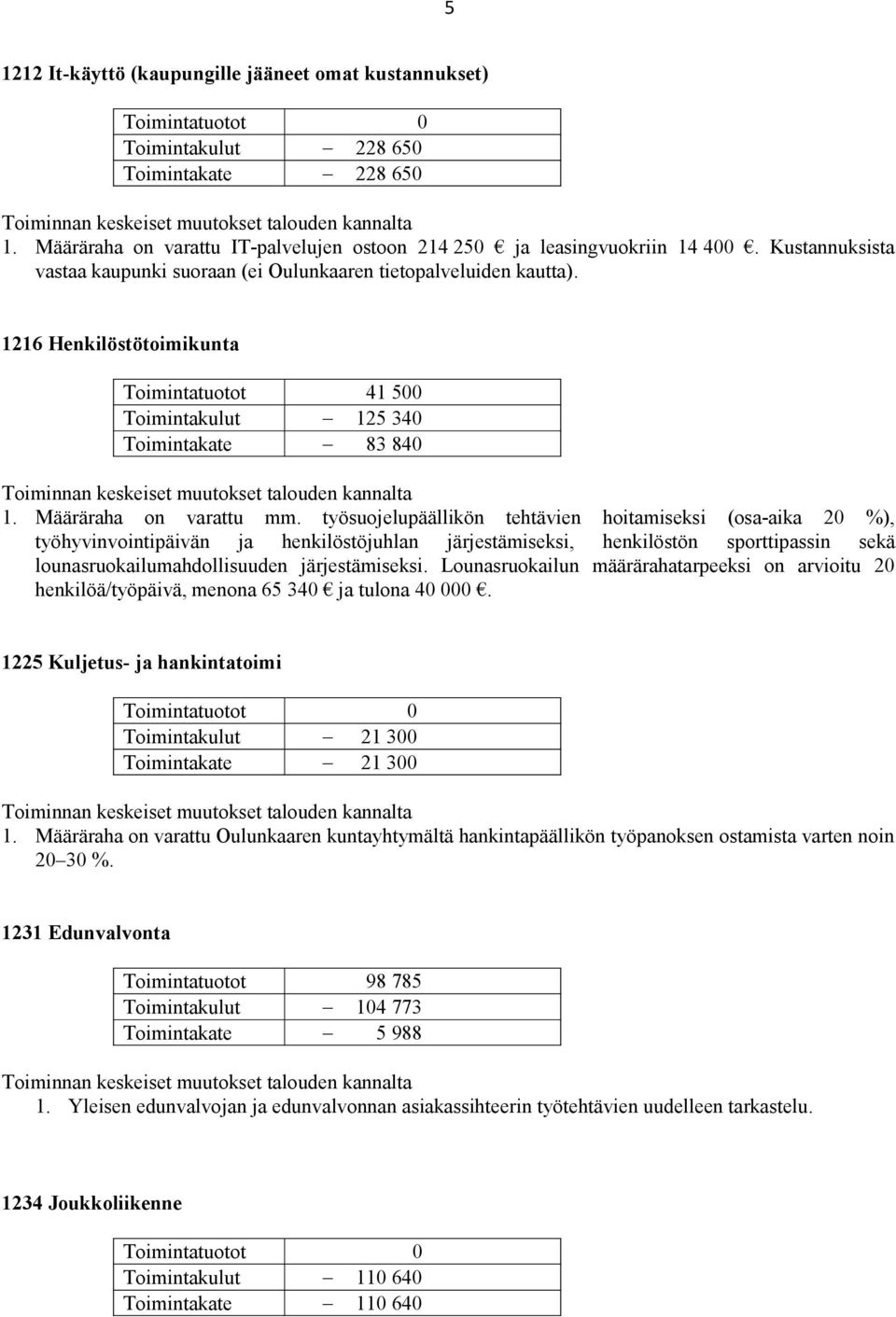 työsuojelupäällikön tehtävien hoitamiseksi (osa-aika 20 %), työhyvinvointipäivän ja henkilöstöjuhlan järjestämiseksi, henkilöstön sporttipassin sekä lounasruokailumahdollisuuden järjestämiseksi.