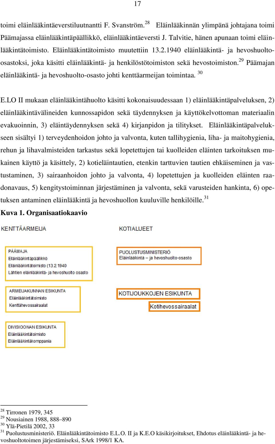 1940 eläinlääkintä- ja hevoshuoltoosastoksi, joka käsitti eläinlääkintä- ja henkilöstötoimiston sekä hevostoimiston. 29 Päämajan eläinlääkintä- ja hevoshuolto-osasto johti kenttäarmeijan toimintaa.