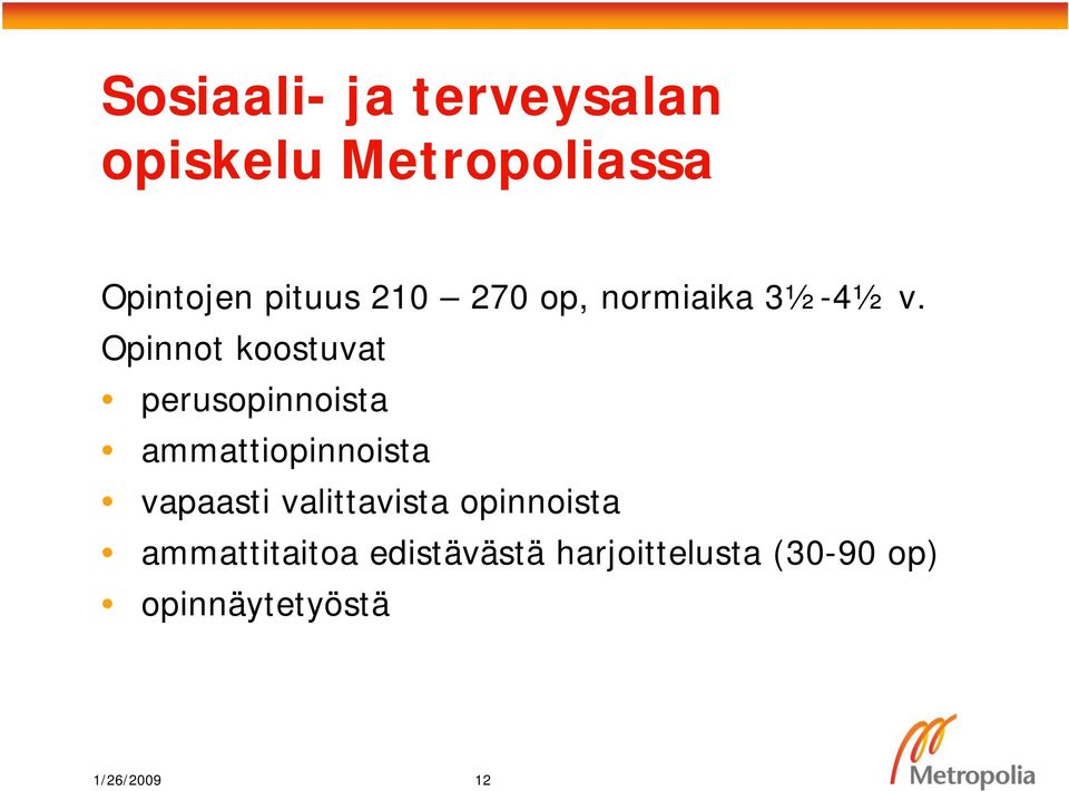 Opinnot koostuvat perusopinnoista ammattiopinnoista vapaasti