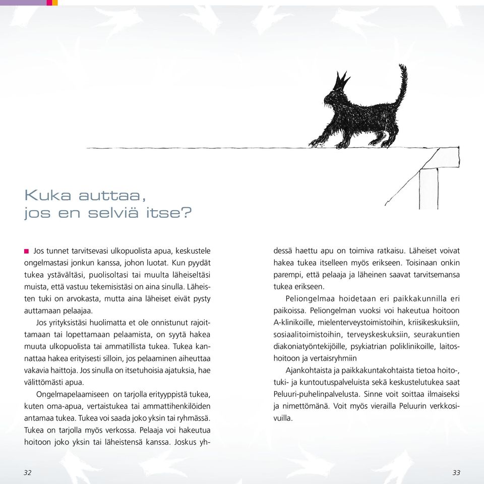 Jos yrityksistäsi huolimatta et ole onnistunut rajoittamaan tai lopettamaan pelaamista, on syytä hakea muuta ulkopuolista tai ammatillista tukea.