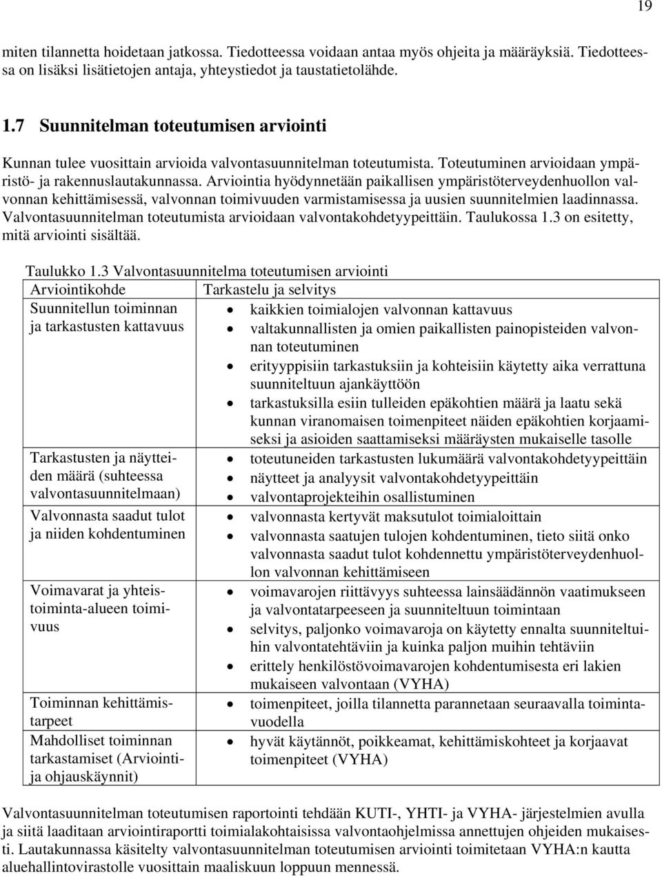 Arviointia hyödynnetään paikallisen ympäristöterveydenhuollon valvonnan kehittämisessä, valvonnan toimivuuden varmistamisessa ja uusien suunnitelmien laadinnassa.