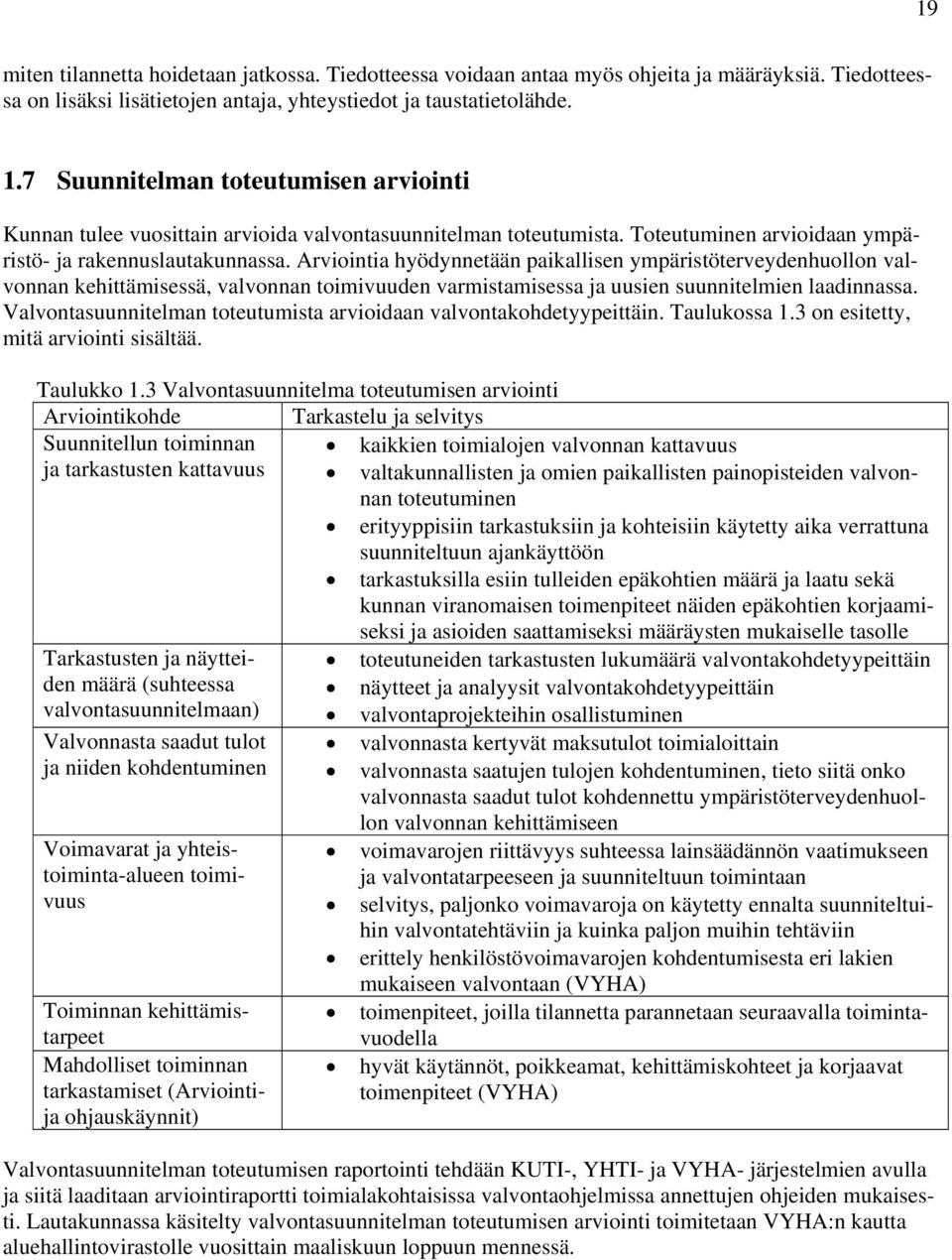 Arviointia hyödynnetään paikallisen ympäristöterveydenhuollon valvonnan kehittämisessä, valvonnan toimivuuden varmistamisessa ja uusien suunnitelmien laadinnassa.