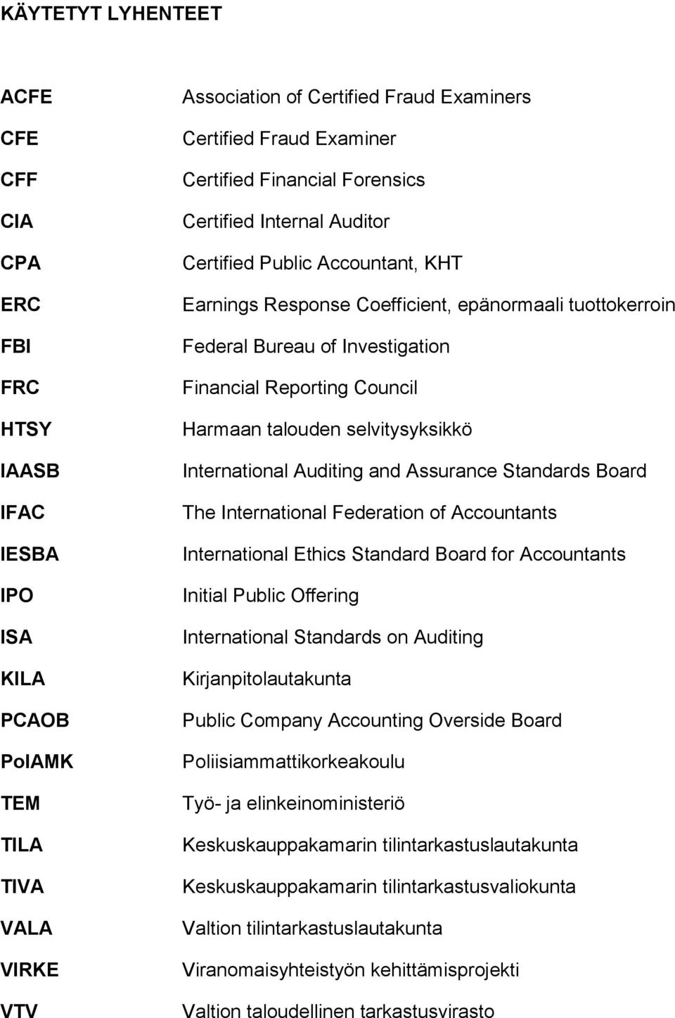 Council Harmaan talouden selvitysyksikkö International Auditing and Assurance Standards Board The International Federation of Accountants International Ethics Standard Board for Accountants Initial