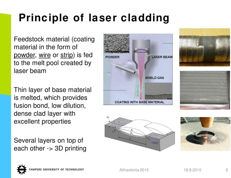 of base material is melted, which provides fusion bond, low dilution, dense clad