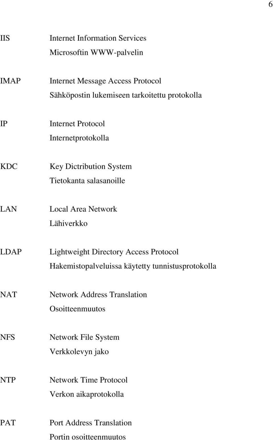 LDAP Lightweight Directory Access Protocol Hakemistopalveluissa käytetty tunnistusprotokolla NAT Network Address Translation