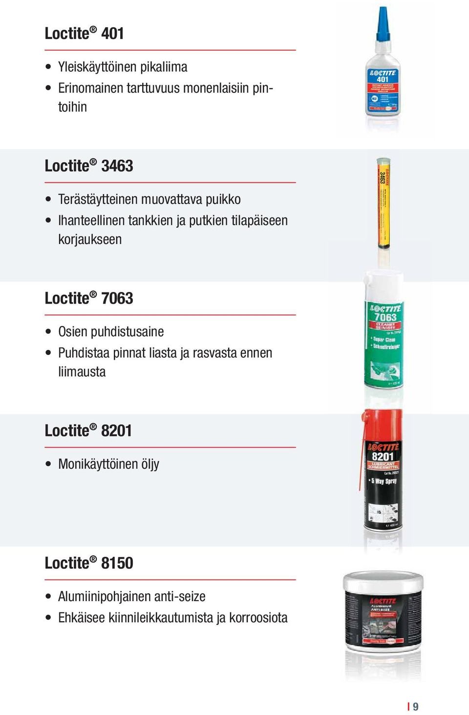 Loctite 7063 Osien puhdistusaine Puhdistaa pinnat liasta ja rasvasta ennen liimausta Loctite 8201