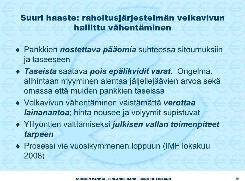 Ongelma: alihintaan myyminen alentaa jäljellejäävien arvoa sekä omassa että muiden pankkien taseissa Velkavivun