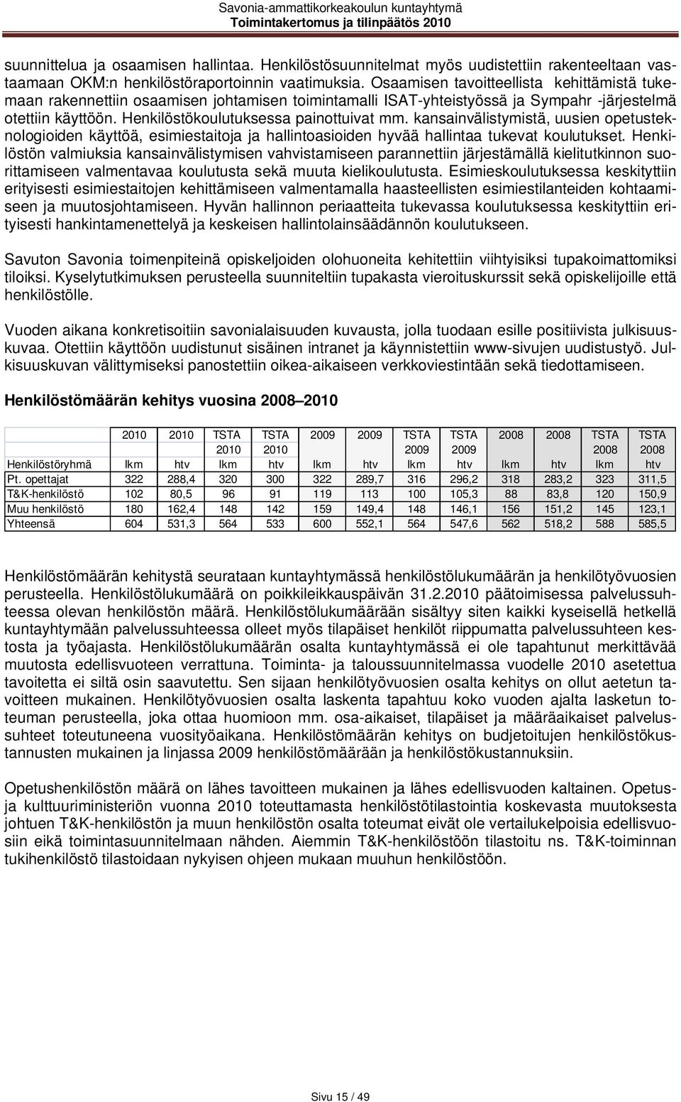 kansainvälistymistä, uusien opetusteknologioiden käyttöä, esimiestaitoja ja hallintoasioiden hyvää hallintaa tukevat koulutukset.