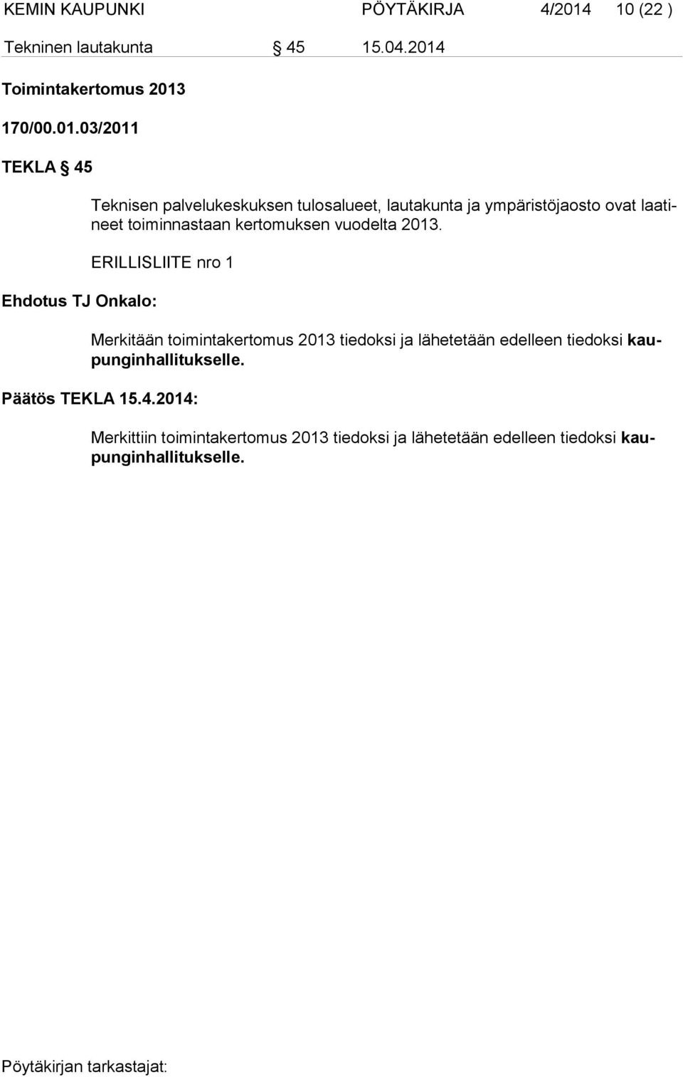 Toimintakertomus 2013