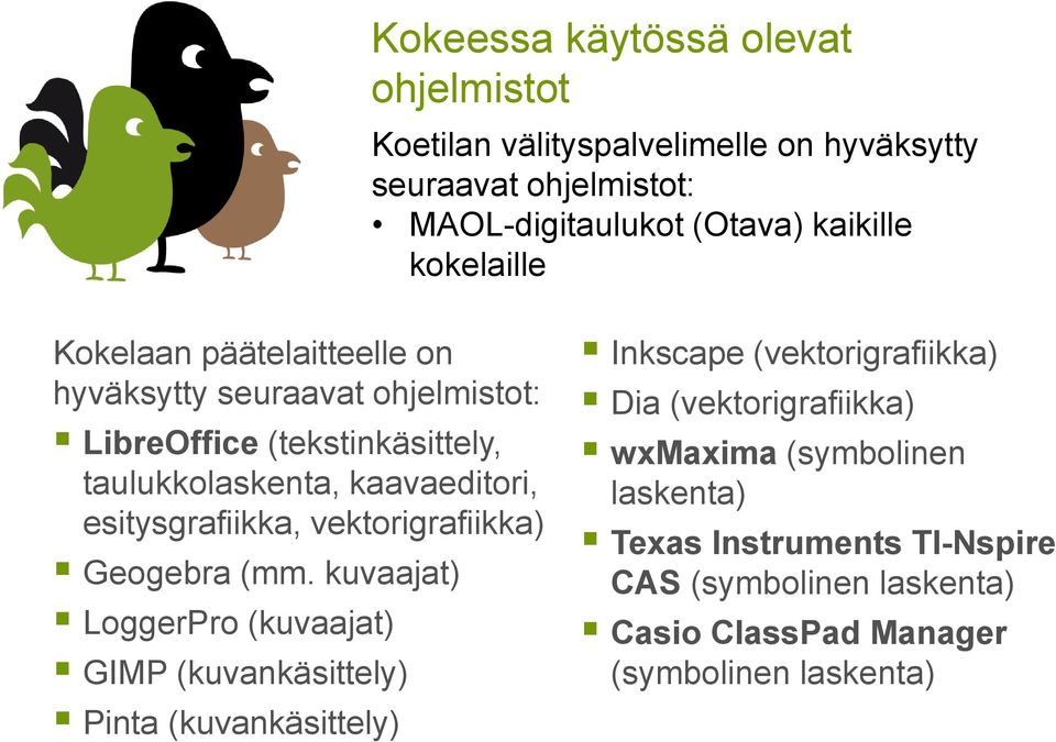 esitysgrafiikka, vektorigrafiikka) Geogebra (mm.