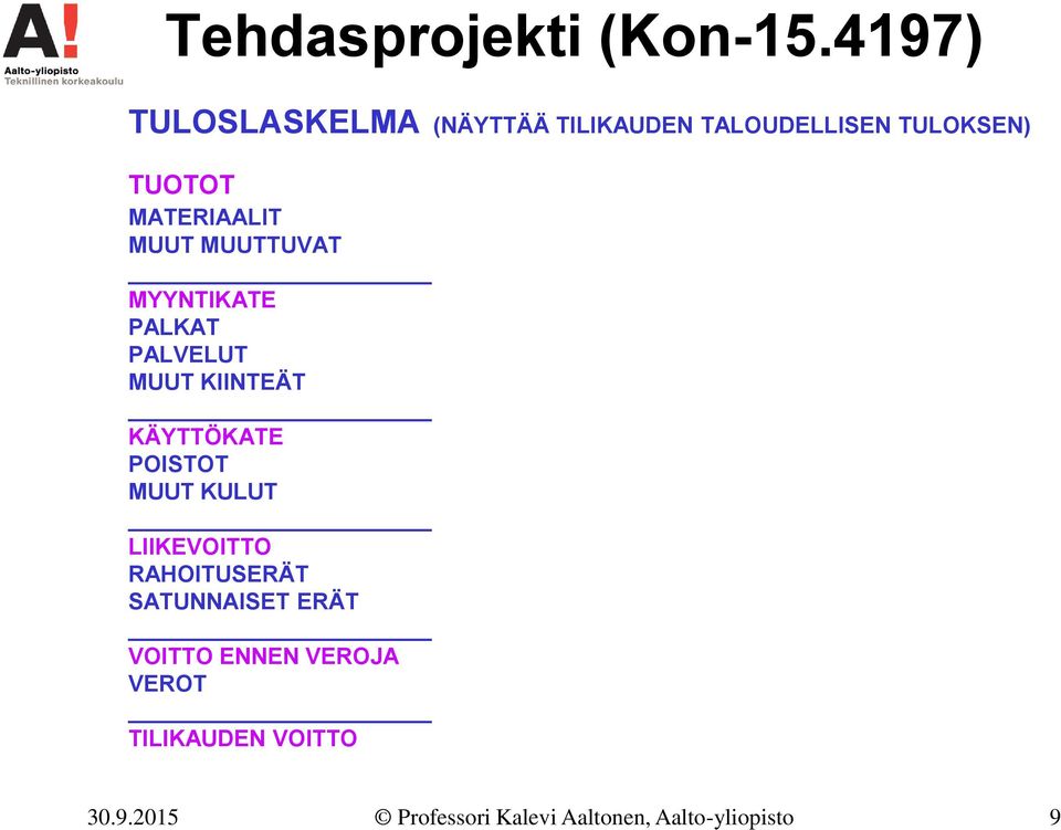 MUUT MUUTTUVAT MYYNTIKATE PALKAT PALVELUT MUUT KIINTEÄT KÄYTTÖKATE POISTOT MUUT