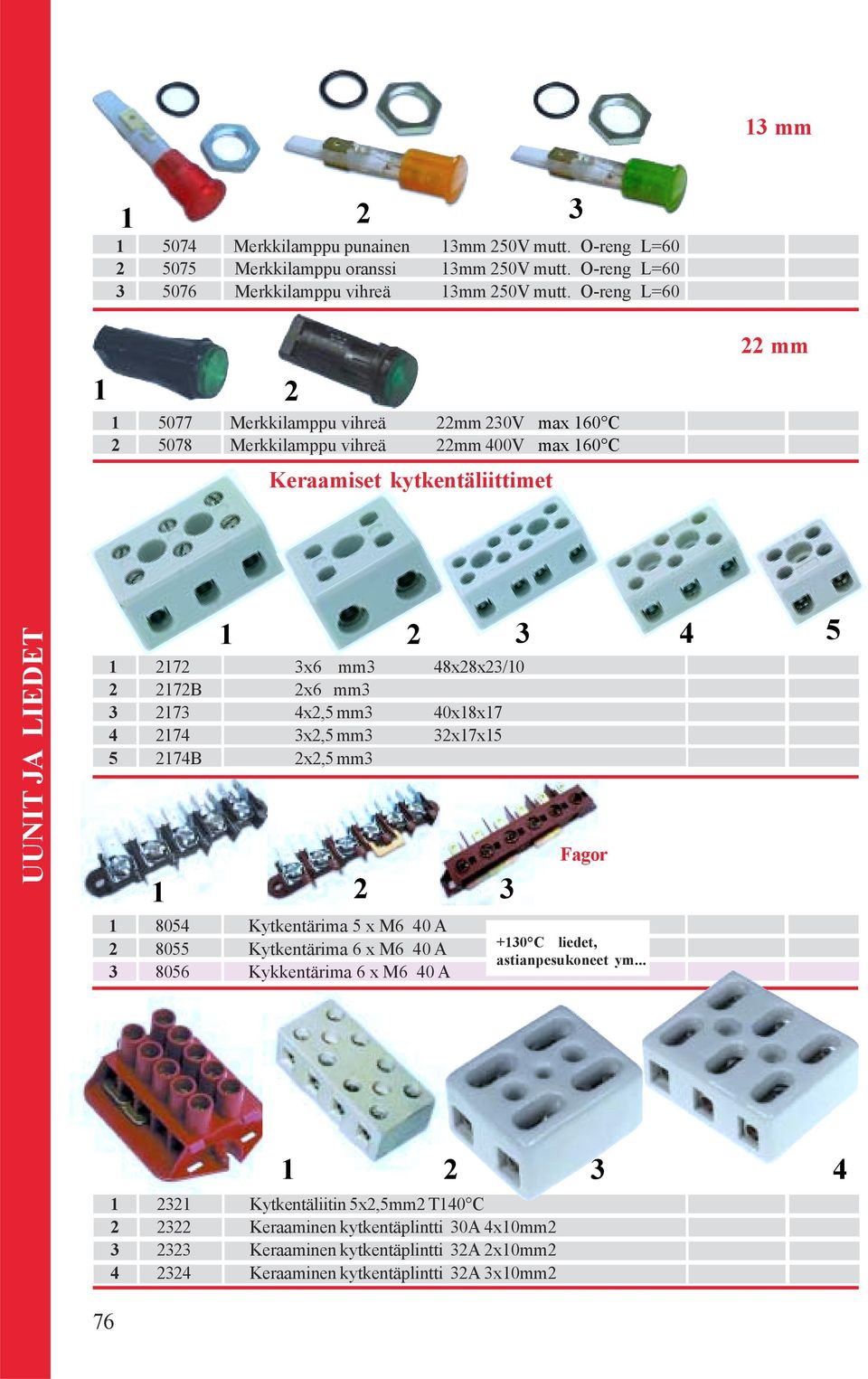 7 4x,5 mm 40x8x7 4 74 x,5 mm x7x5 5 74B x,5 mm 8054 Kytkentärima 5 x M6 40 A 8055 Kytkentärima 6 x M6 40 A 8056 Kykkentärima 6 x M6 40 A Fagor +0 C