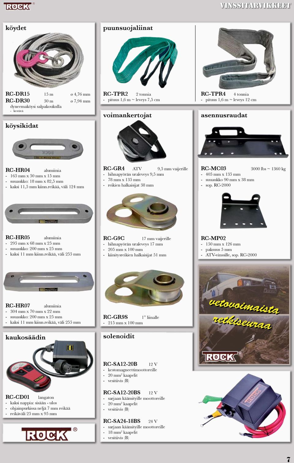 reikää, väli 124 mm rc-gr4 ATV 9,5 mm vaijerille - hihnapyörän uraleveys 9,5 mm - 78 mm x 135 mm - reikien halkaisijat 38 mm rc-mc03 3000 lbs ~ 1360 kg - 405 mm x 135 mm - suuaukko 90 mm x 38 mm -