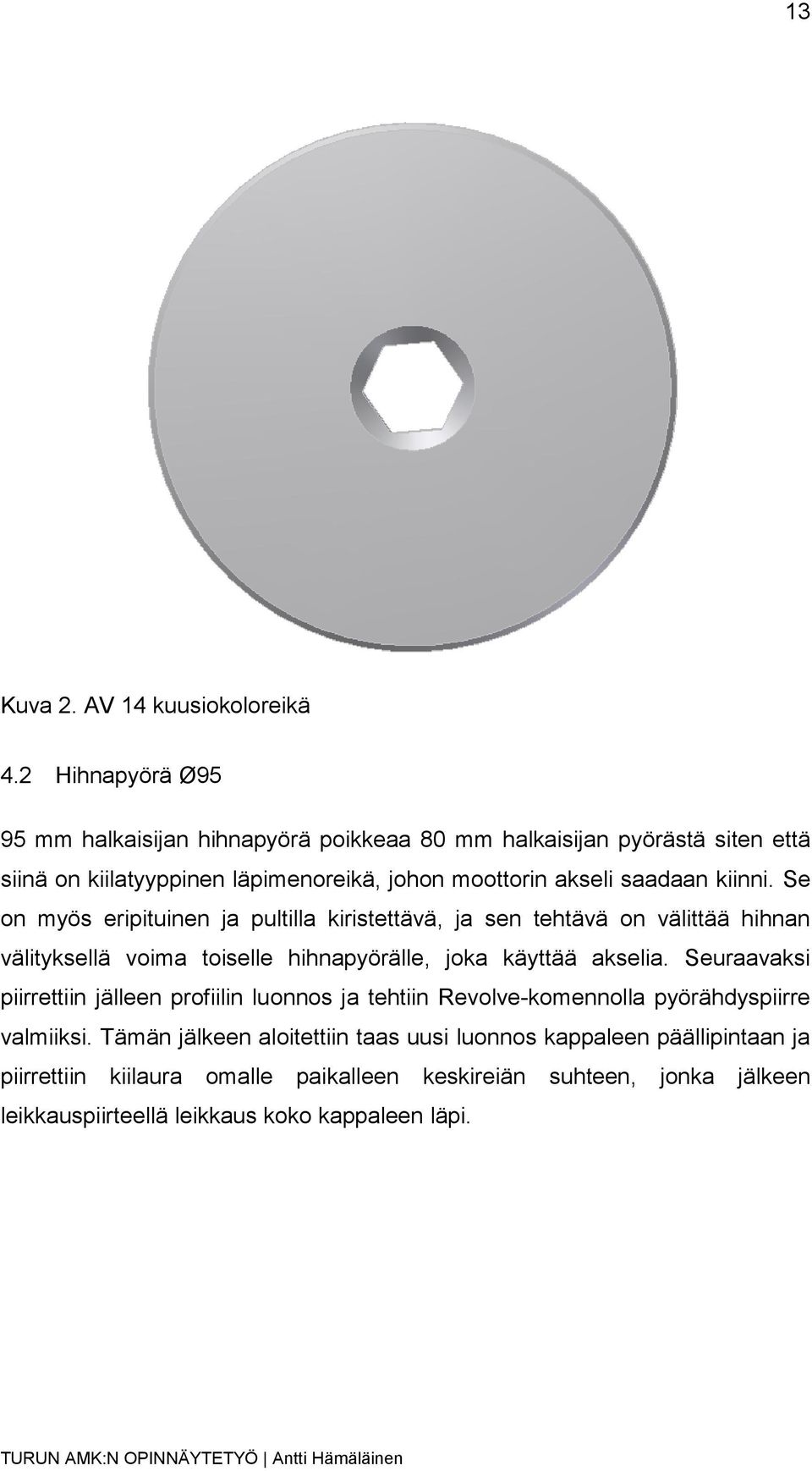 kiinni. Se on myös eripituinen ja pultilla kiristettävä, ja sen tehtävä on välittää hihnan välityksellä voima toiselle hihnapyörälle, joka käyttää akselia.