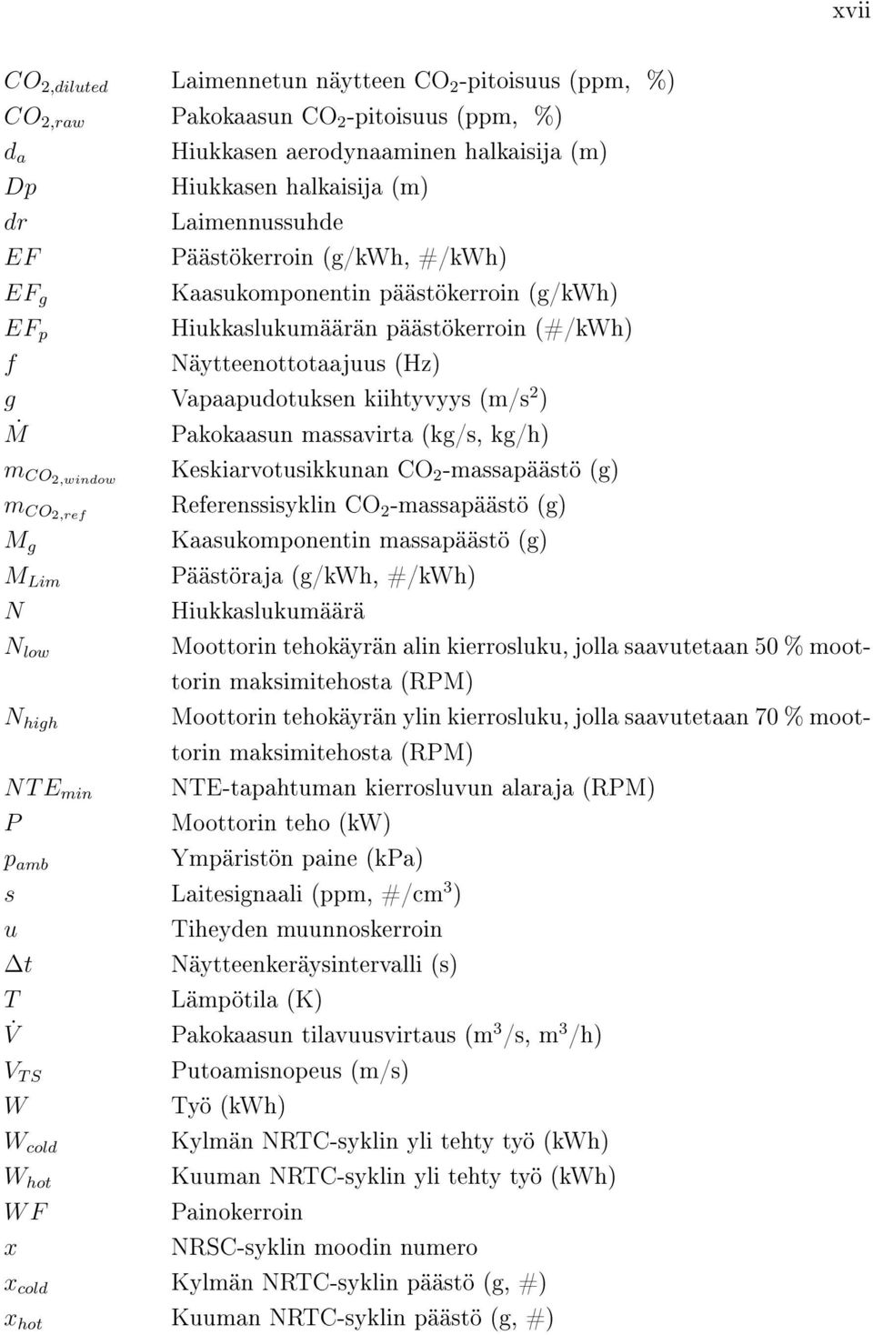 massavirta (kg/s, kg/h) m CO2,window m CO2,ref M g M Lim N N low N high NT E min P p amb Keskiarvotusikkunan CO 2 -massapäästö (g) Referenssisyklin CO 2 -massapäästö (g) Kaasukomponentin massapäästö