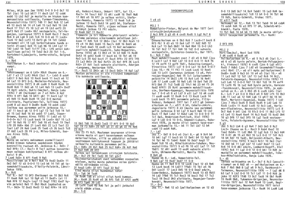 Tfel f5 18 Le2 e4 19 Lb3 exf3 20 gxf3 Re5 21 Lxe6+ Kh7 vastapelein, Tal-Vaganjan, Leningrad 1971J 6 Dxd4 Rxc3 7 Dxe3 Re6 8 e4 Lg4 9 Lb5 Te8 10 0-0 a6 11 Lxe6+ Txe6 12 De3 Lxf3 13 Dxf3 g6 14 Tdl (ehkä