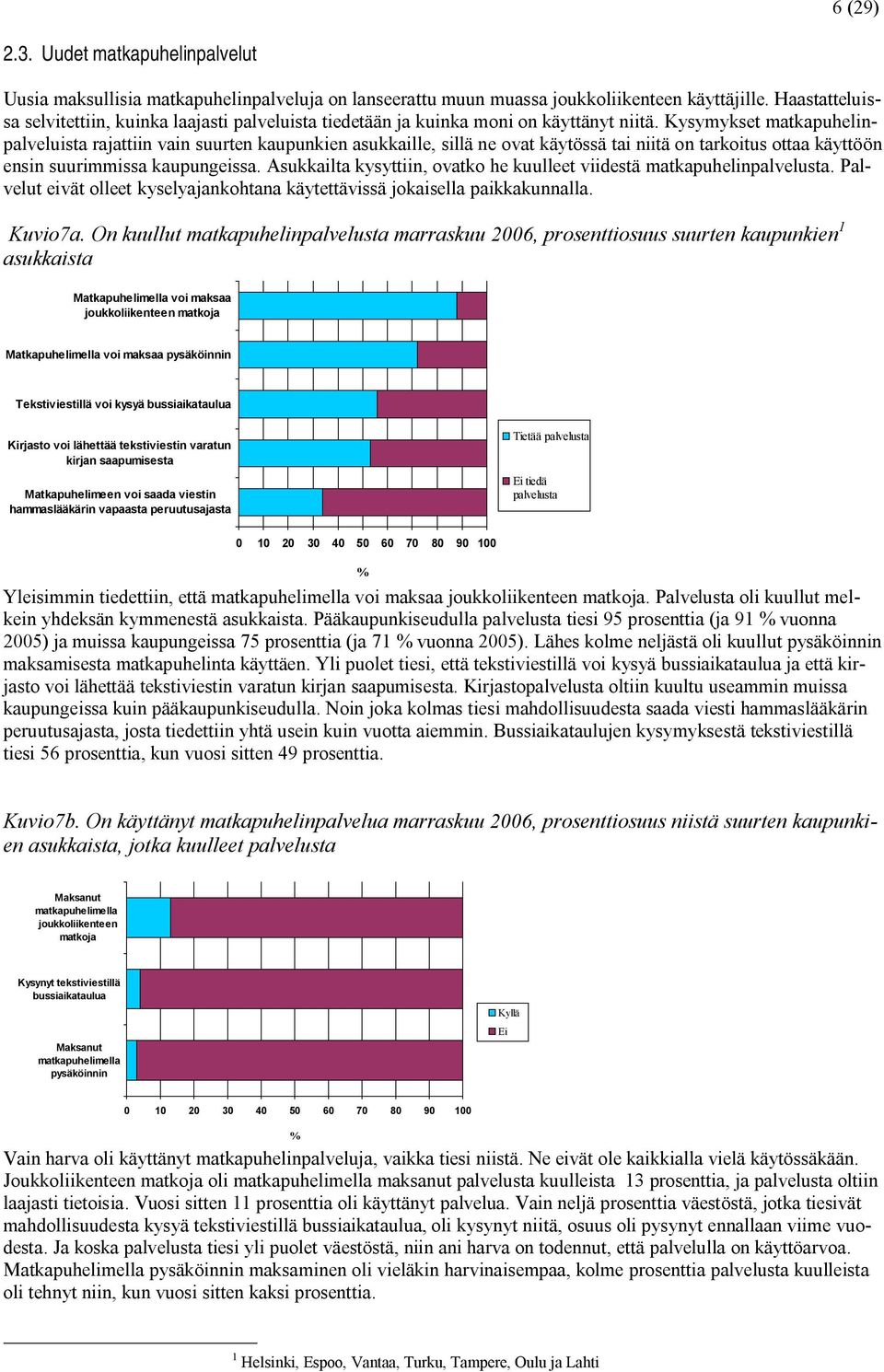 Kysymykset matkapuhelinpalveluista rajattiin vain suurten kaupunkien asukkaille, sillä ne ovat käytössä tai niitä on tarkoitus ottaa käyttöön ensin suurimmissa kaupungeissa.