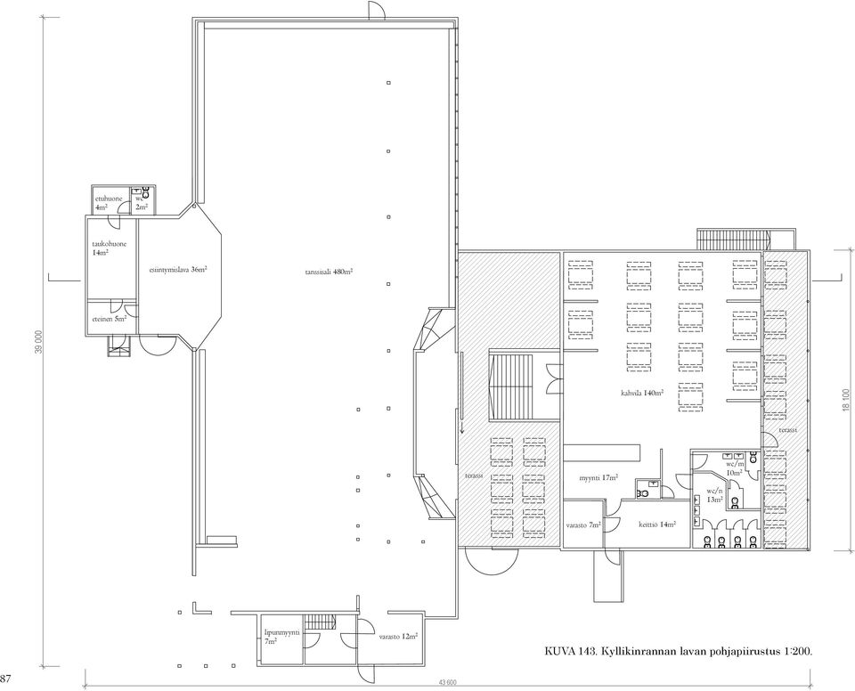 17m 2 wc/n 13m 2 wc/m 10m 2 varasto 7m 2 keittiö 14m 2 lipunmyynti 7m 2