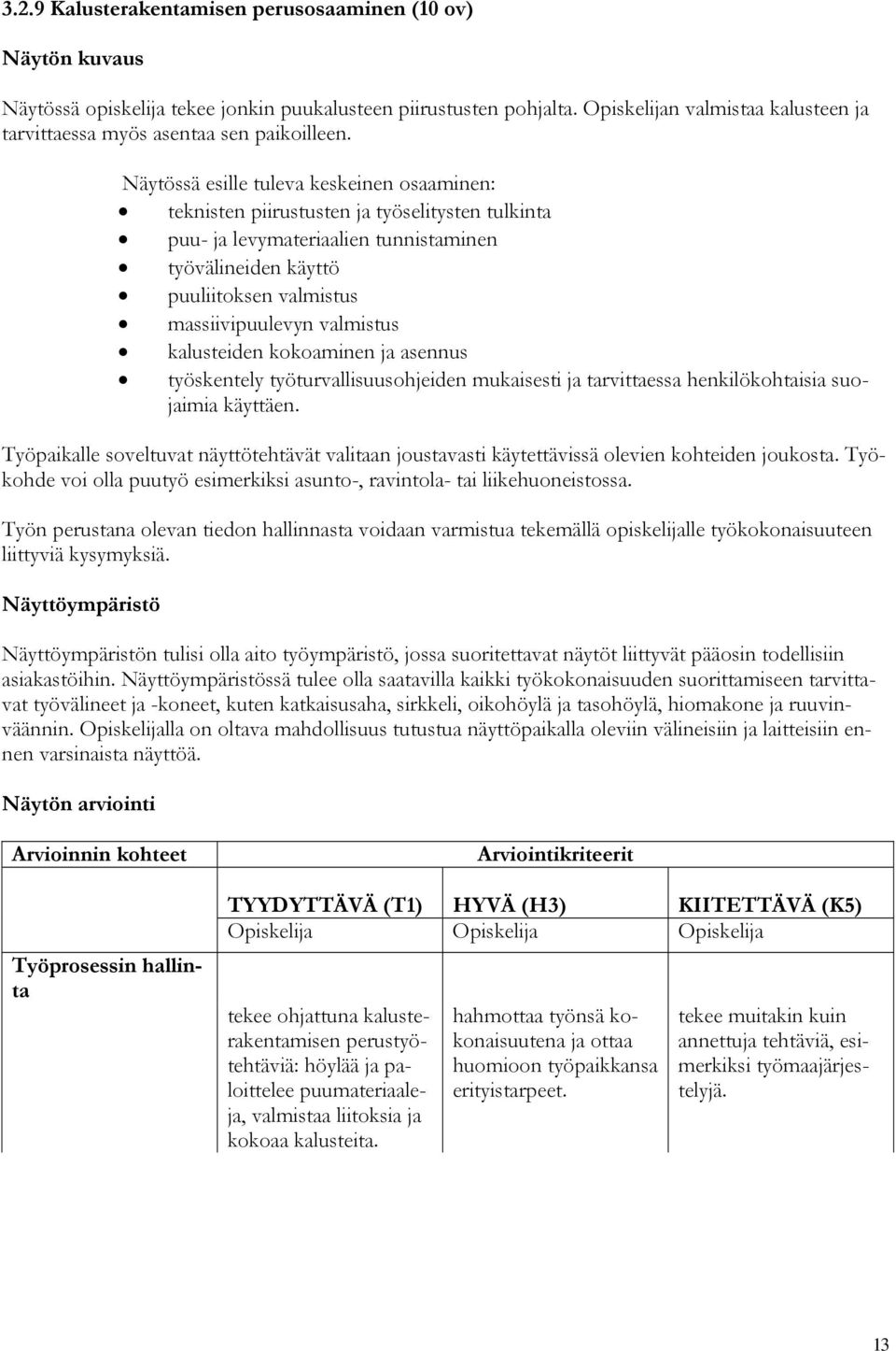 Näytössä esille tuleva keskeinen osaaminen: teknisten piirustusten ja työselitysten tulkinta puu- ja levymateriaalien tunnistaminen työvälineiden käyttö puuliitoksen valmistus massiivipuulevyn