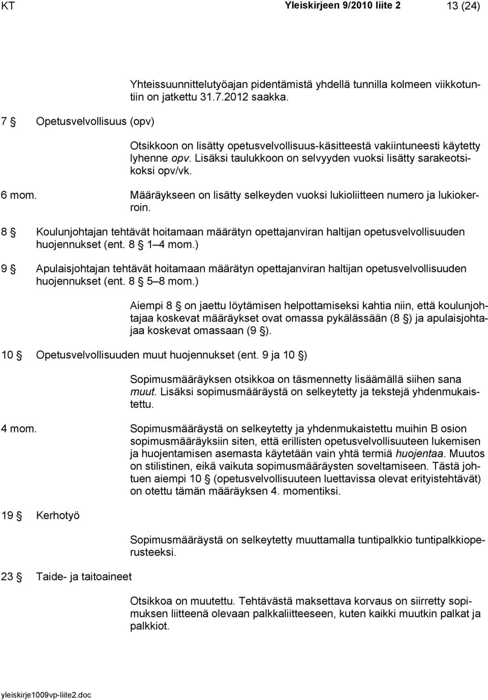 Määräykseen on lisätty selkeyden vuoksi lukioliitteen numero ja lukiokerroin. 8 Koulunjohtajan tehtävät hoitamaan määrätyn opettajanviran haltijan opetusvelvollisuuden huojennukset (ent. 8 1 4 mom.