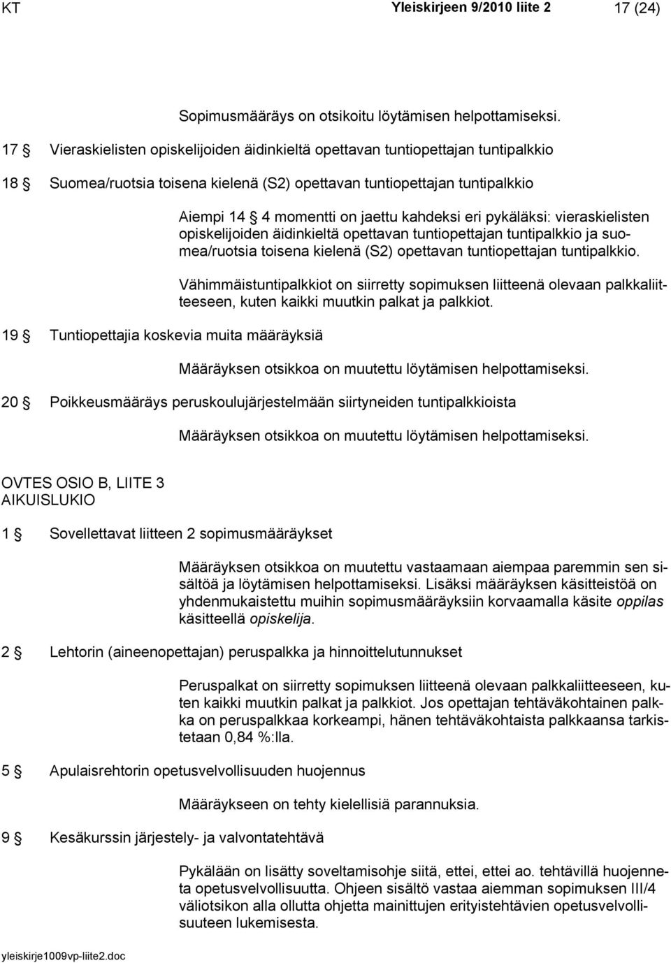määräyksiä Aiempi 14 4 momentti on jaettu kahdeksi eri pykäläksi: vieraskielisten opiskelijoiden äidinkieltä opettavan tuntiopettajan tuntipalkkio ja suomea/ruotsia toisena kielenä (S2) opettavan