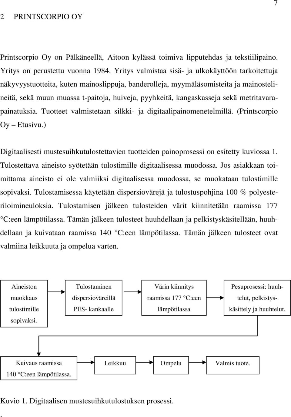 kangaskasseja sekä metritavarapainatuksia. Tuotteet valmistetaan silkki- ja digitaalipainomenetelmillä. (Printscorpio Oy Etusivu.