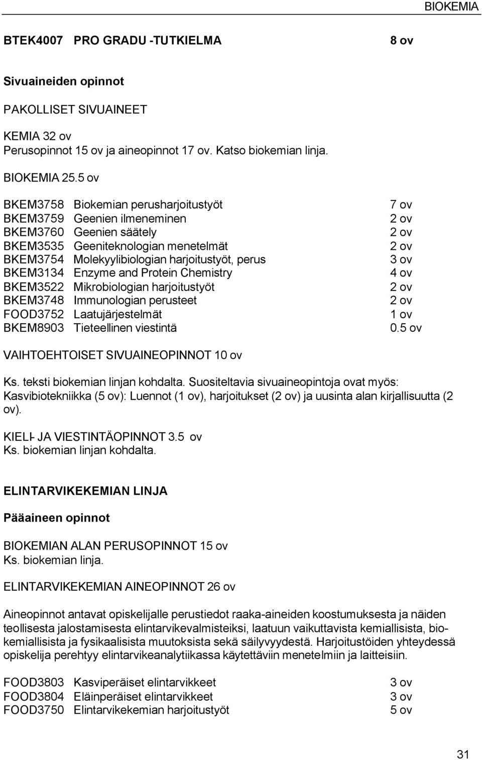 and Protein Chemistry BKEM3522 Mikrobiologian harjoitustyöt BKEM3748 Immunologian perusteet FOOD3752 Laatujärjestelmät BKEM8903 Tieteellinen viestintä 7 ov 4 ov 0.
