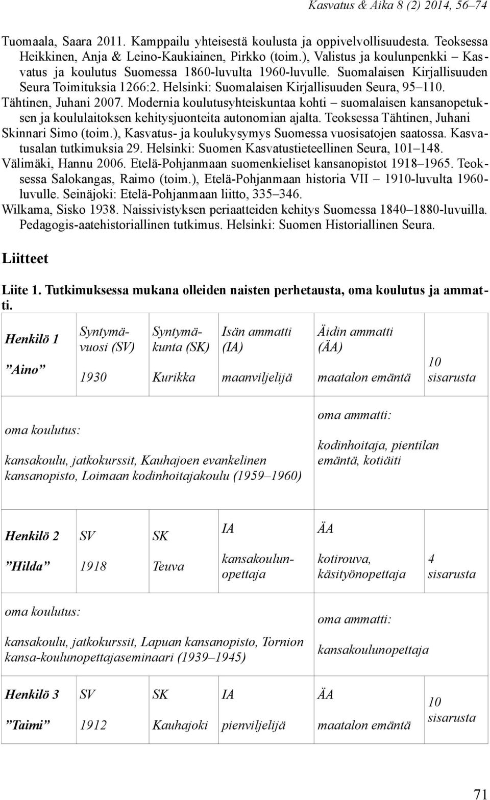 Tähtinen, Juhani 2007. Modernia koulutusyhteiskuntaa kohti suomalaisen kansanopetuksen ja koululaitoksen kehitysjuonteita autonomian ajalta. Teoksessa Tähtinen, Juhani Skinnari Simo (toim.