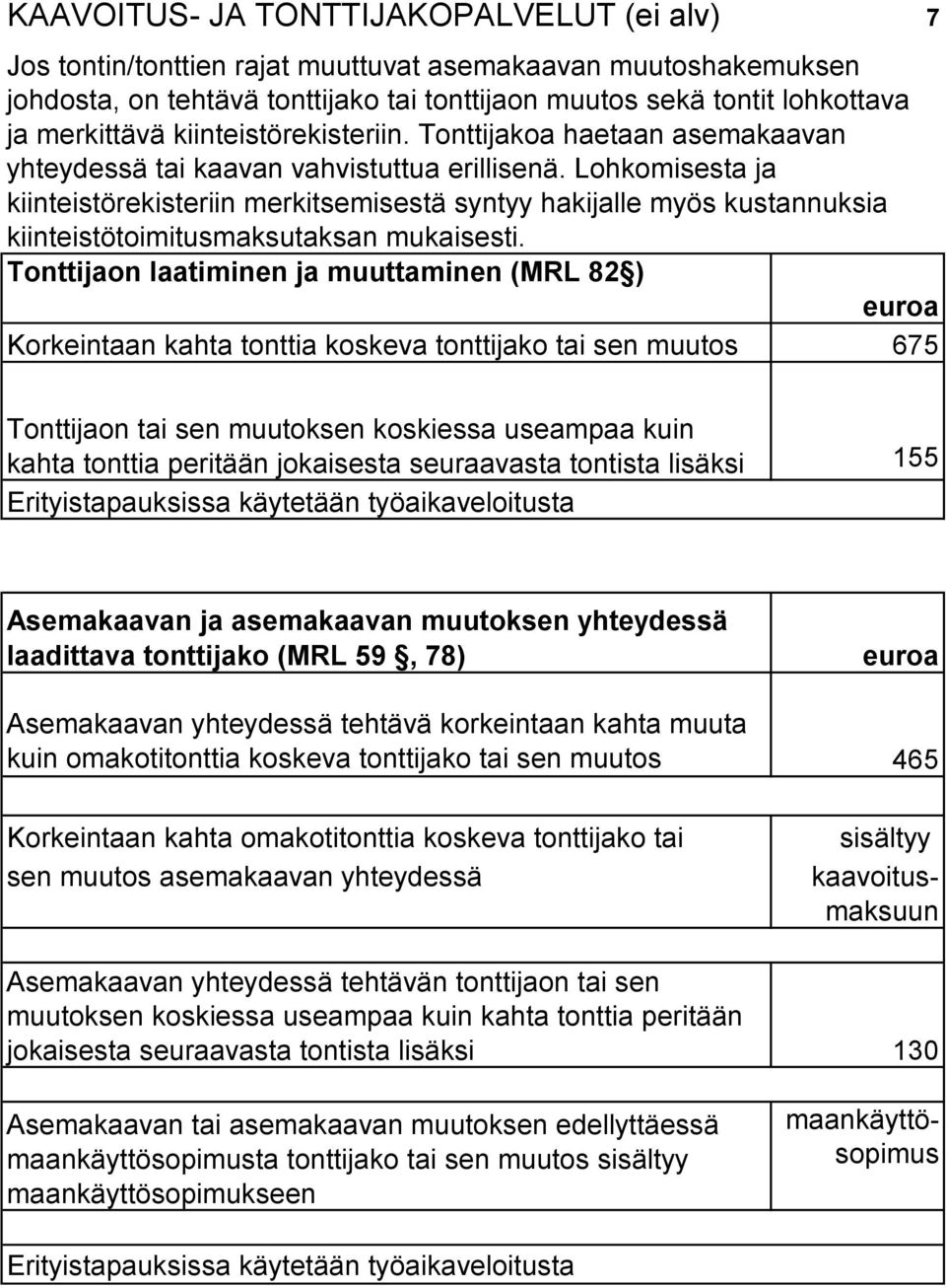 Lohkomisesta ja kiinteistörekisteriin merkitsemisestä syntyy hakijalle myös kustannuksia kiinteistötoimitusmaksutaksan mukaisesti.