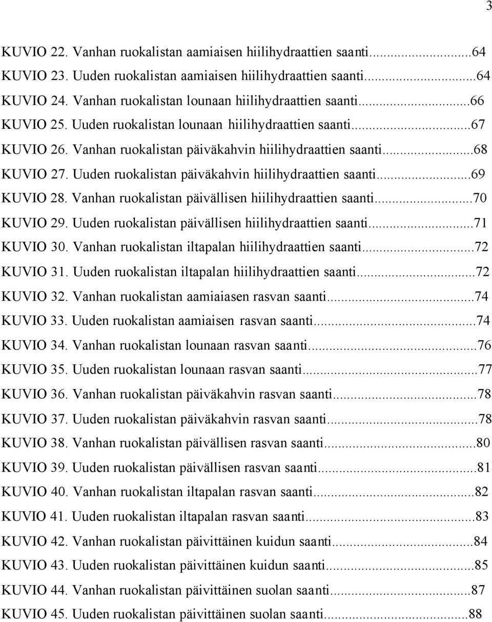 Uuden ruokalistan päiväkahvin hiilihydraattien saanti...69 KUVIO 28. Vanhan ruokalistan päivällisen hiilihydraattien saanti...70 KUVIO 29. Uuden ruokalistan päivällisen hiilihydraattien saanti.