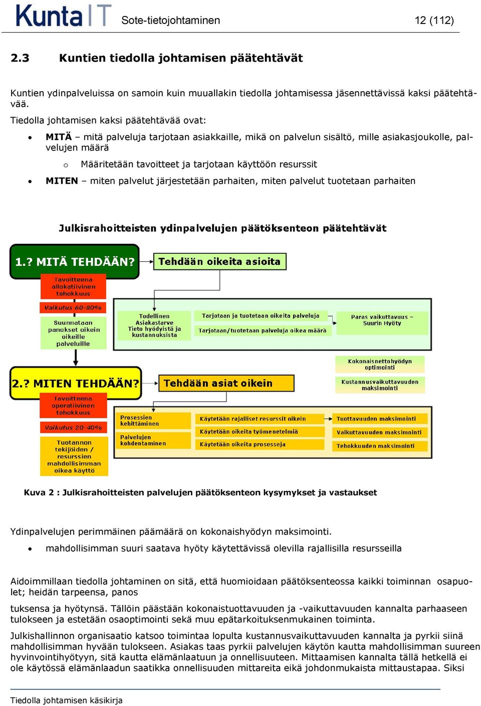 resurssit MITEN miten palvelut järjestetään parhaiten, miten palvelut tuotetaan parhaiten Kuva 2 : Julkisrahoitteisten palvelujen päätöksenteon kysymykset ja vastaukset Ydinpalvelujen perimmäinen