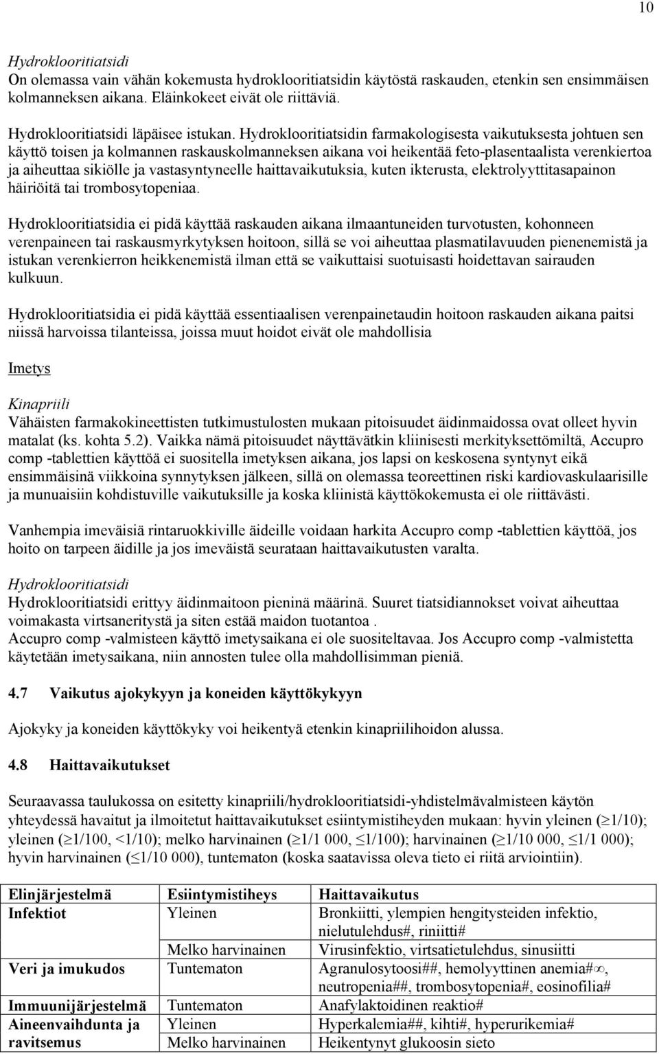 Hydroklooritiatsidin farmakologisesta vaikutuksesta johtuen sen käyttö toisen ja kolmannen raskauskolmanneksen aikana voi heikentää feto-plasentaalista verenkiertoa ja aiheuttaa sikiölle ja