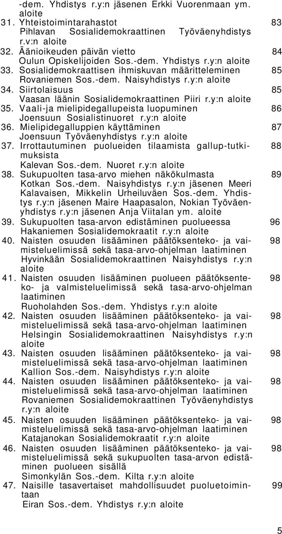 Vaali-ja mielipidegallupeista luopuminen 86 Joensuun Sosialistinuoret r.y:n 36. Mielipidegalluppien käyttäminen 87 Joensuun Työväenyhdistys r.y:n 37.