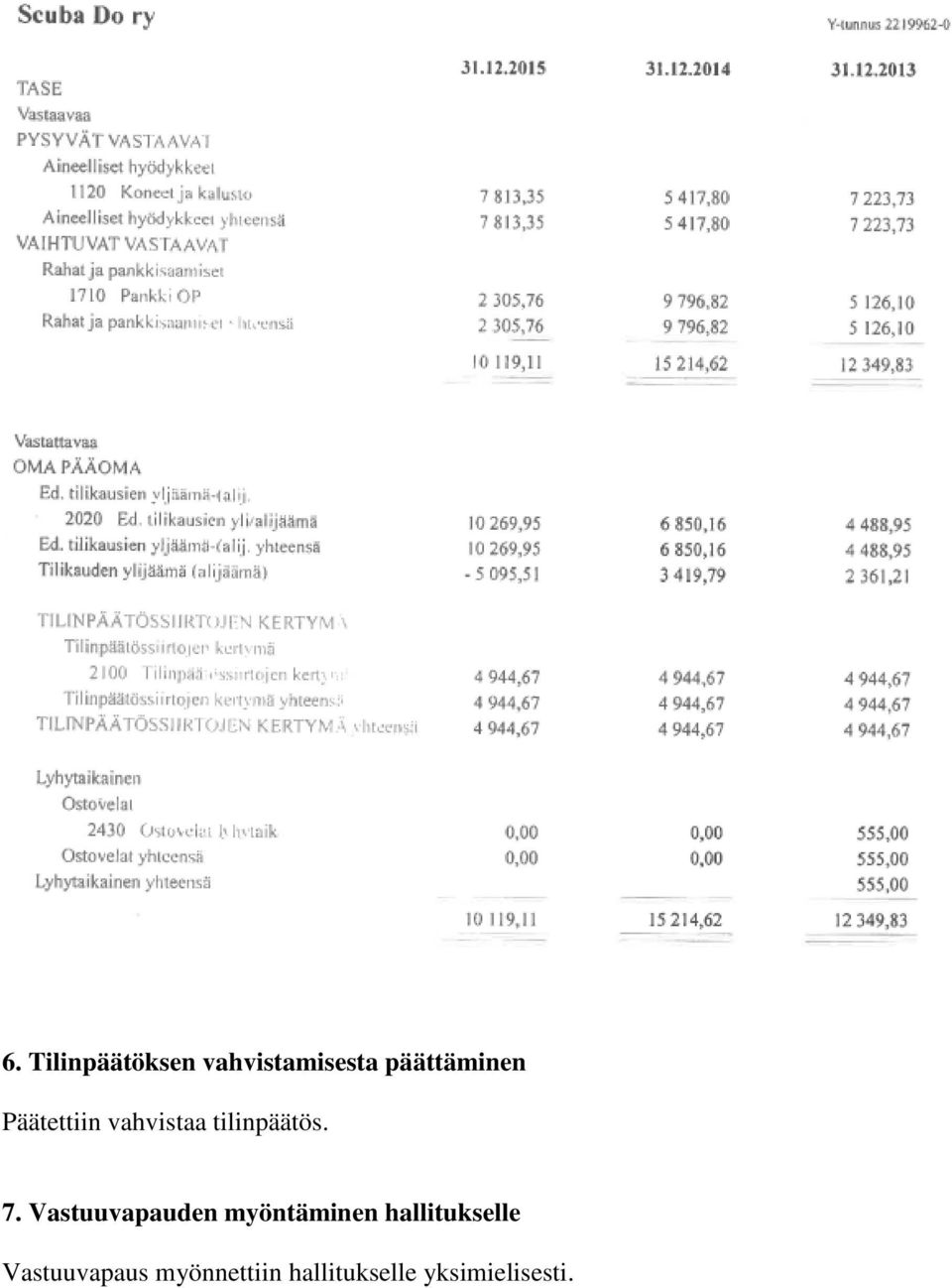 7. Vastuuvapauden myöntäminen hallitukselle