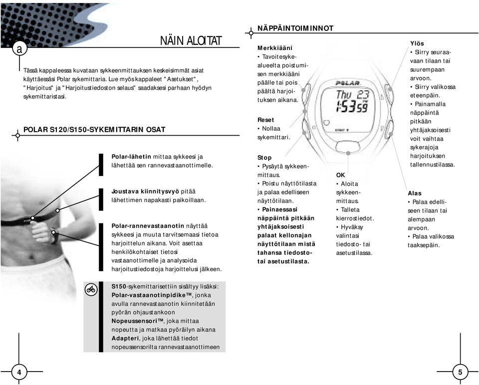 POLAR S120/S150-SYKEMITTARIN OSAT Polar-lähetin mittaa sykkeesi ja lähettää sen rannevastaanottimelle. Joustava kiinnitysvyö pitää lähettimen napakasti paikoillaan.